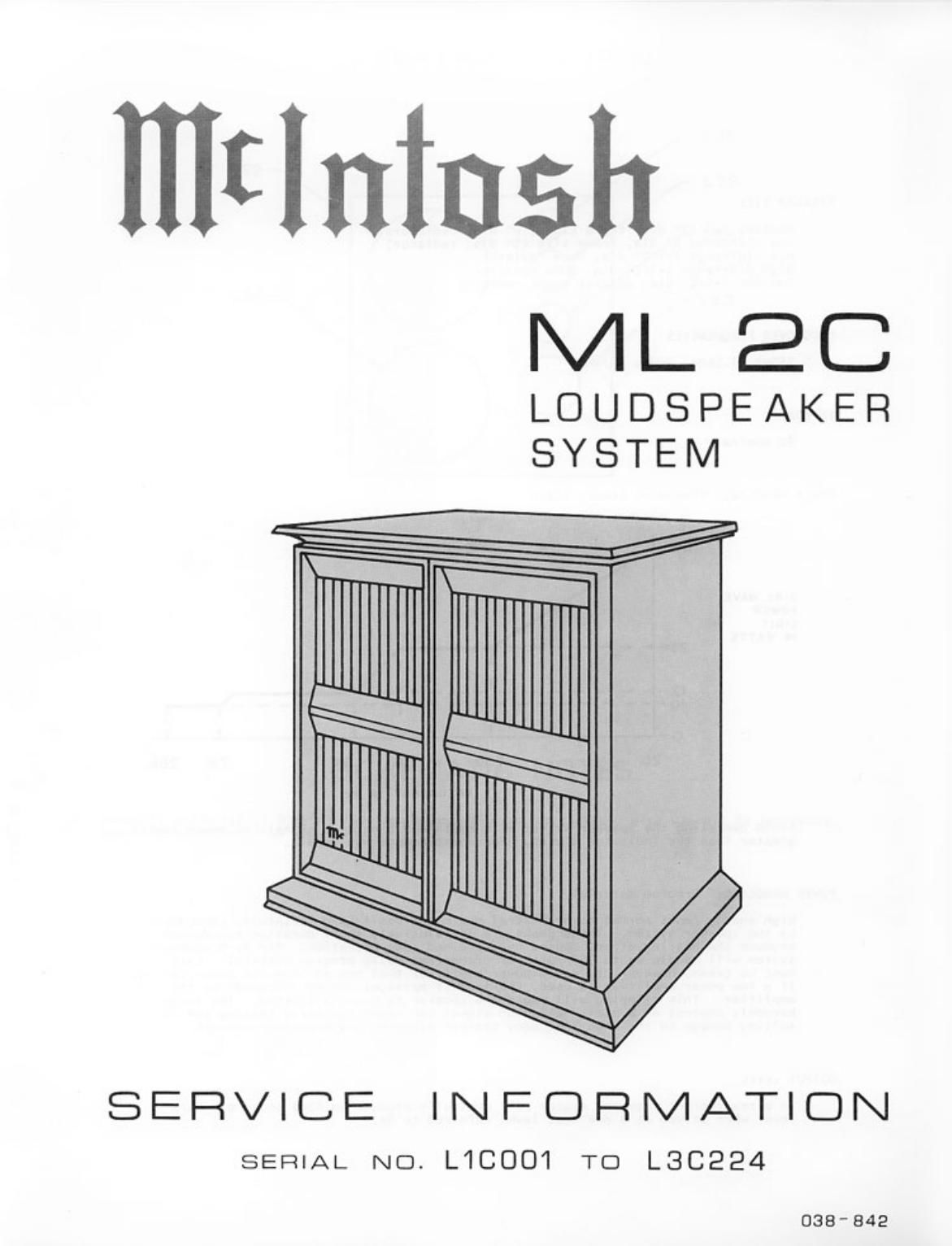 McIntosh ML 2C Owners Manual