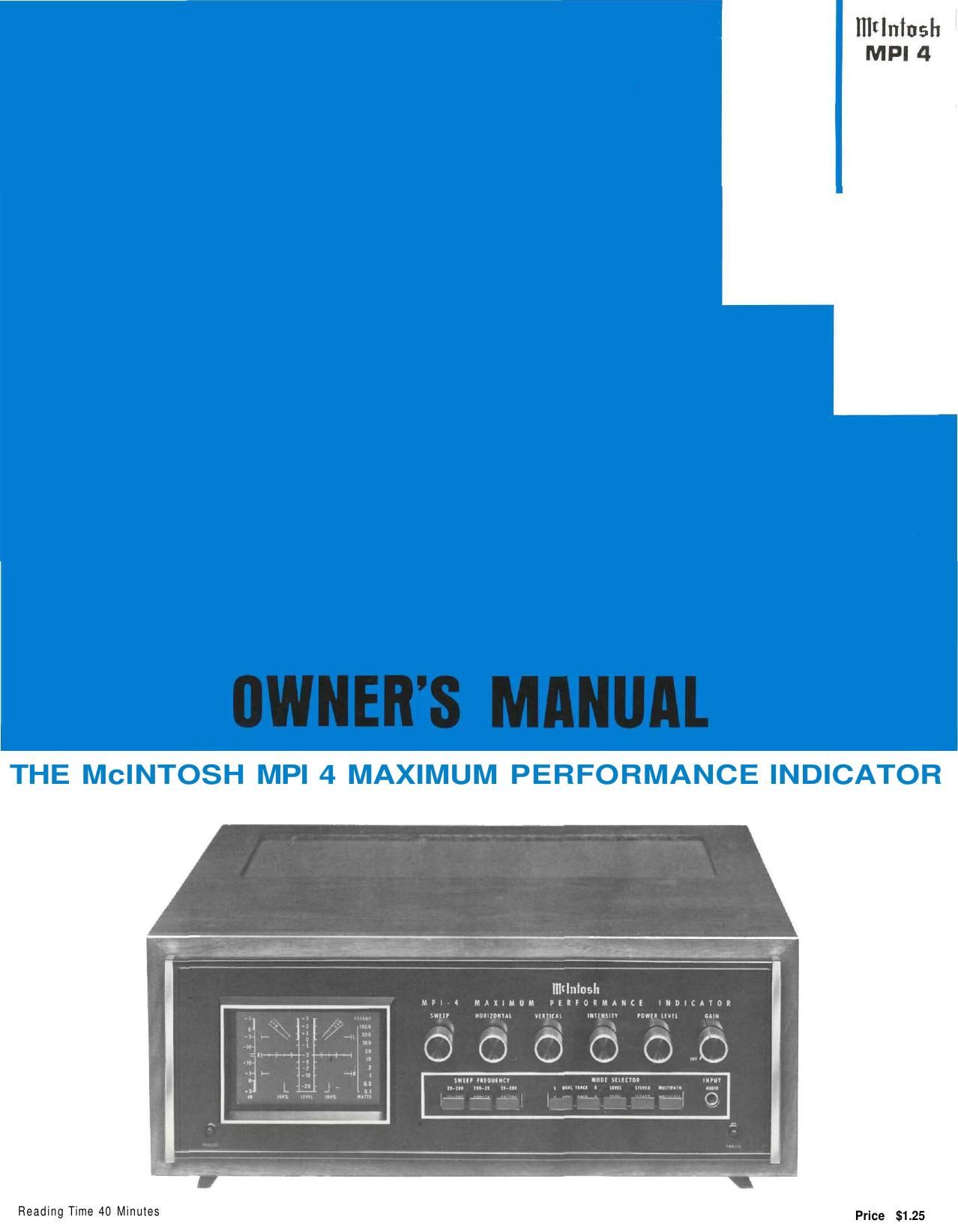 McIntosh MPI 4 Owners Manual