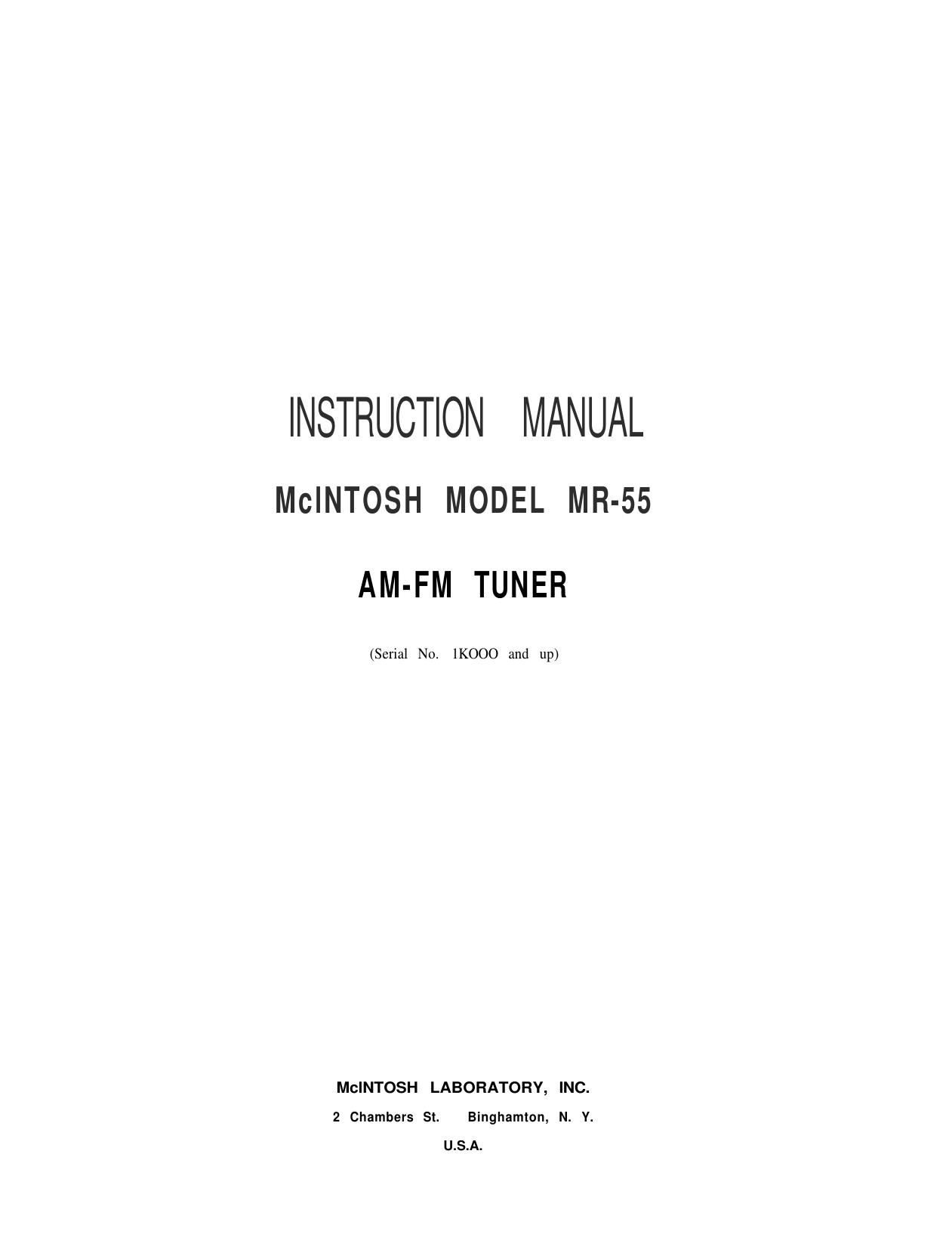 McIntosh MR 55 Owners Manual