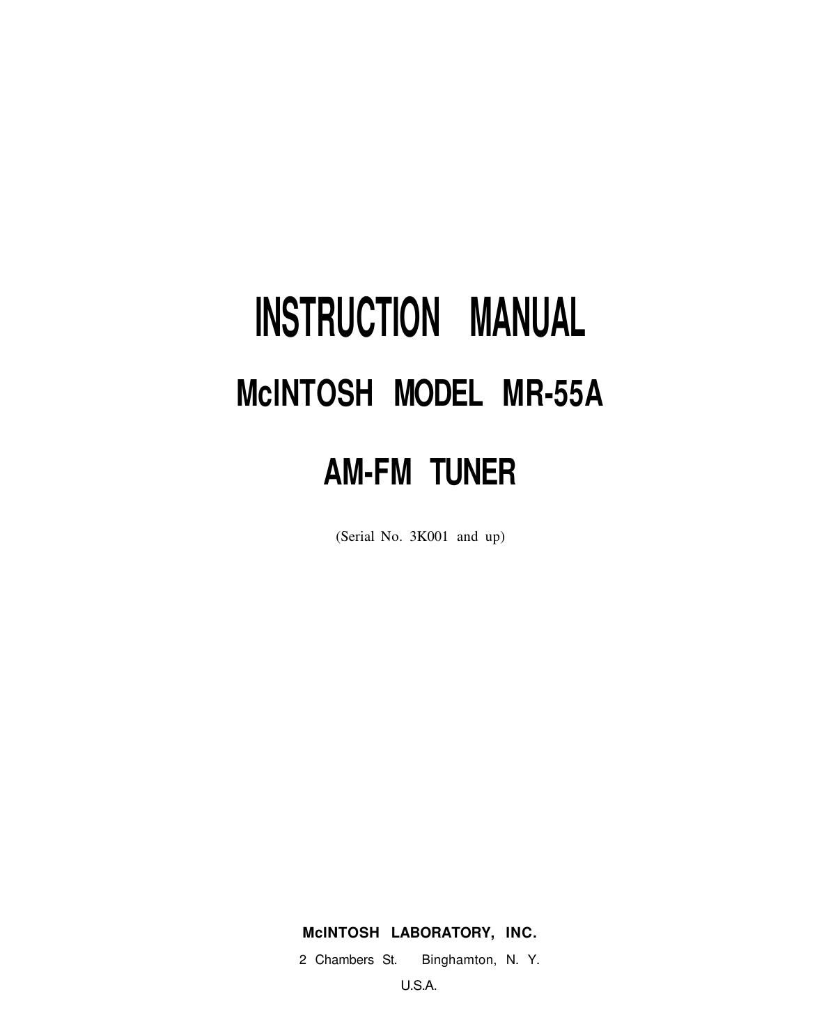 McIntosh MR 55A Owners Manual