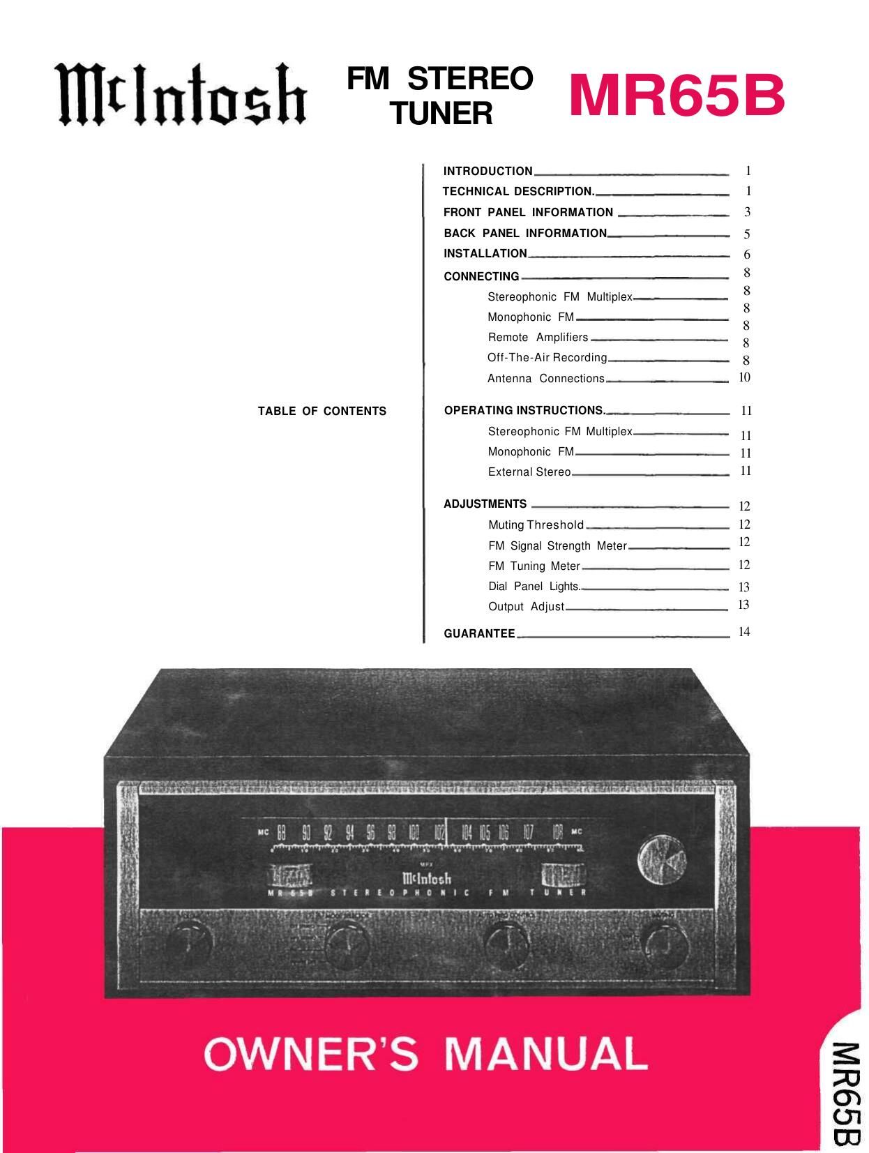 McIntosh MR 65B Owners Manual