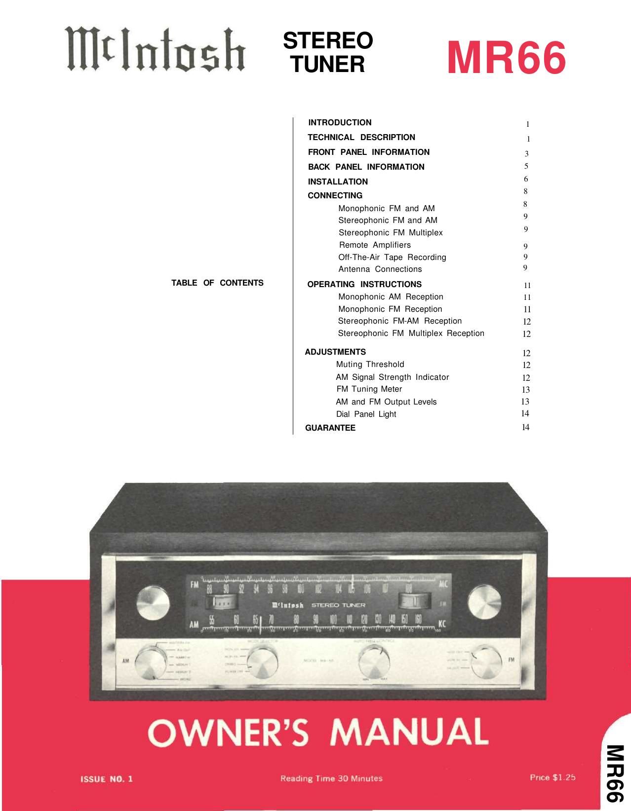 McIntosh MR 66 Owners Manual