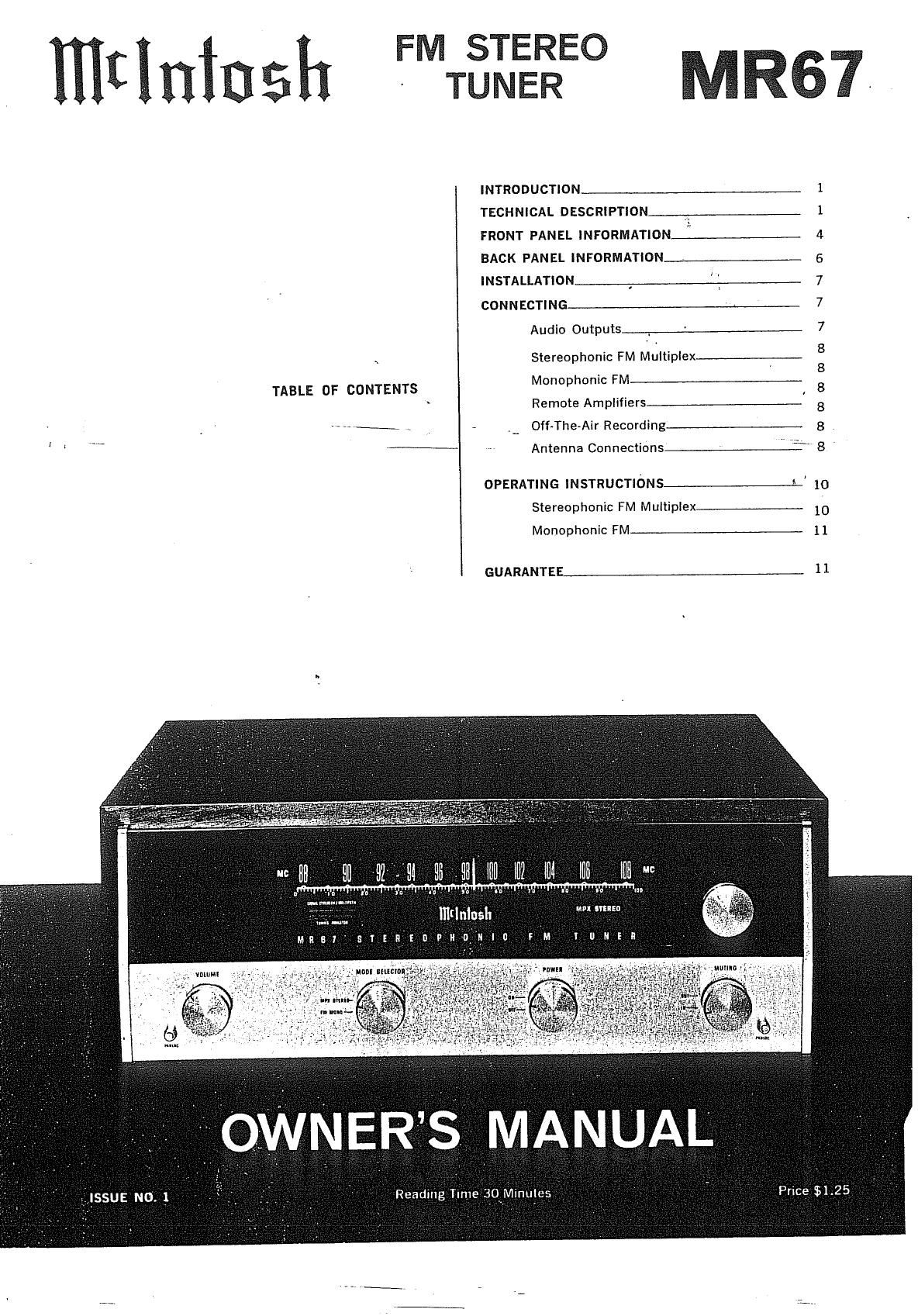 McIntosh MR 67 Owners Manual