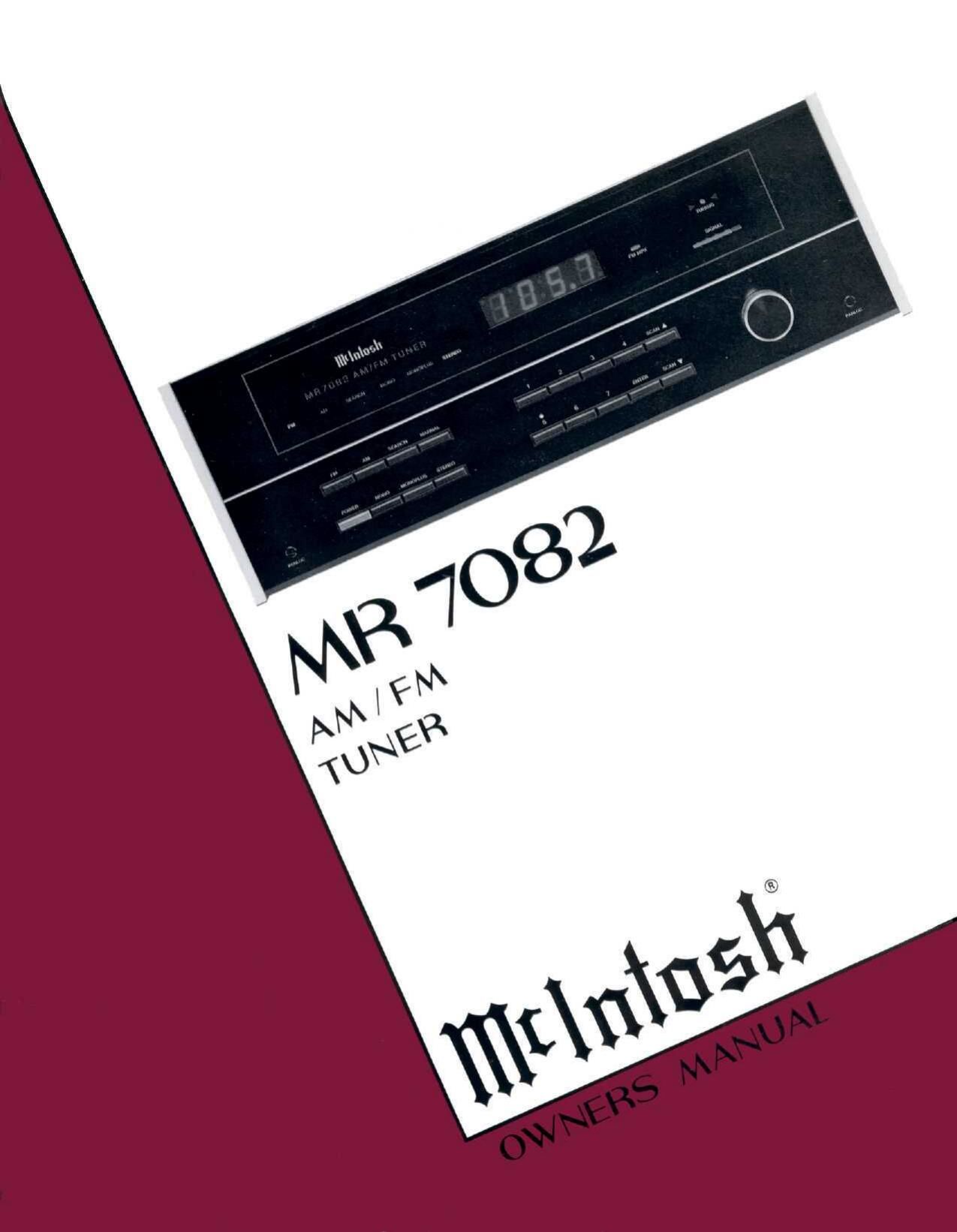 McIntosh MR 7082 Owners Manual