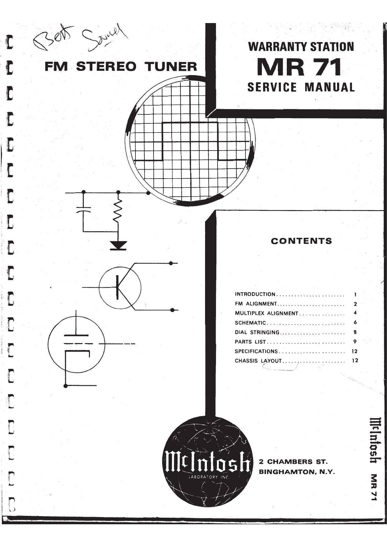 McIntosh MR 71 Service Manual