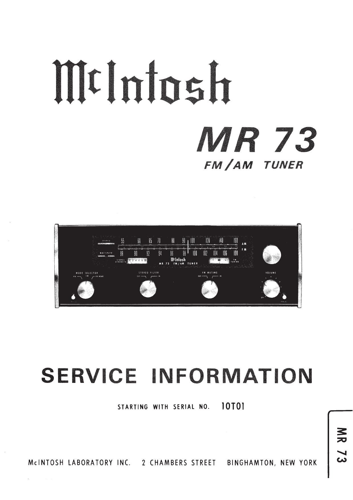 McIntosh MR 73 Service Manual