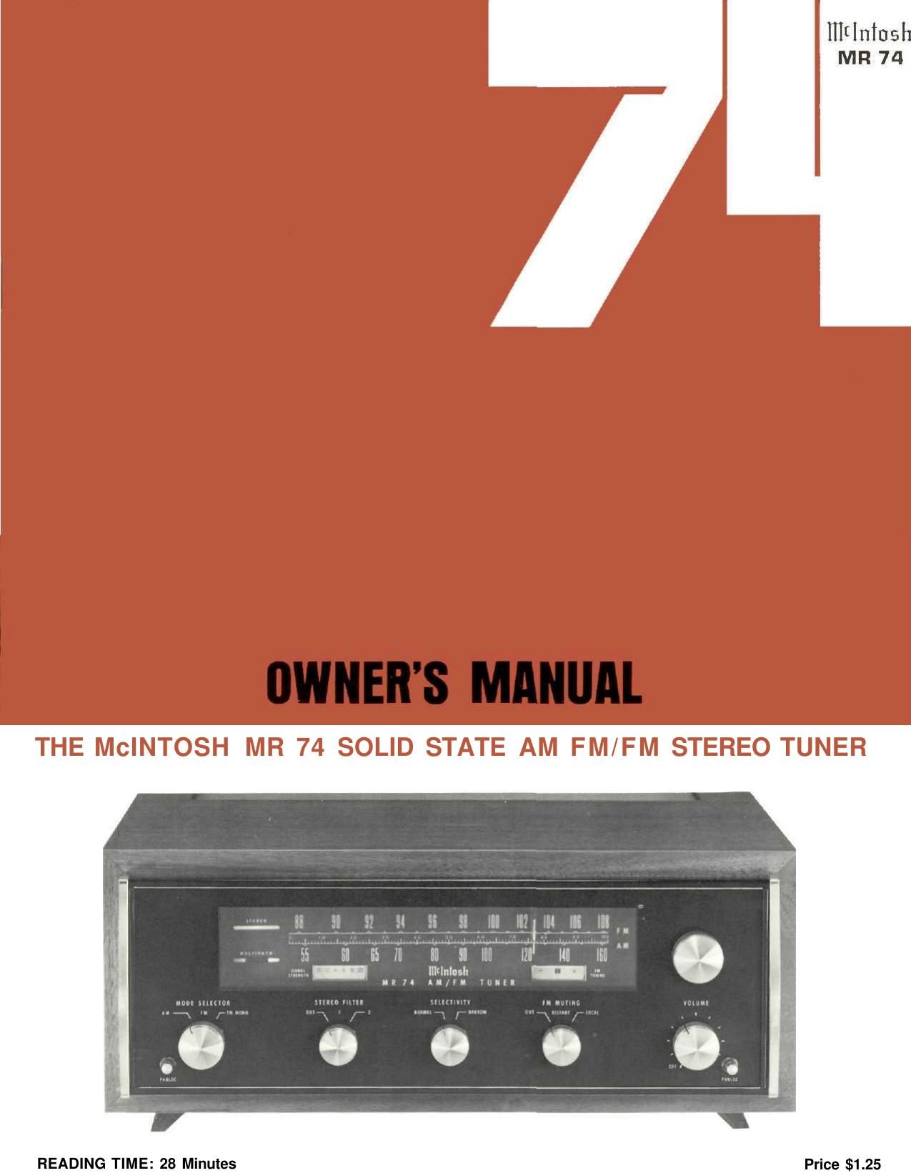 McIntosh MR 74 Owners Manual