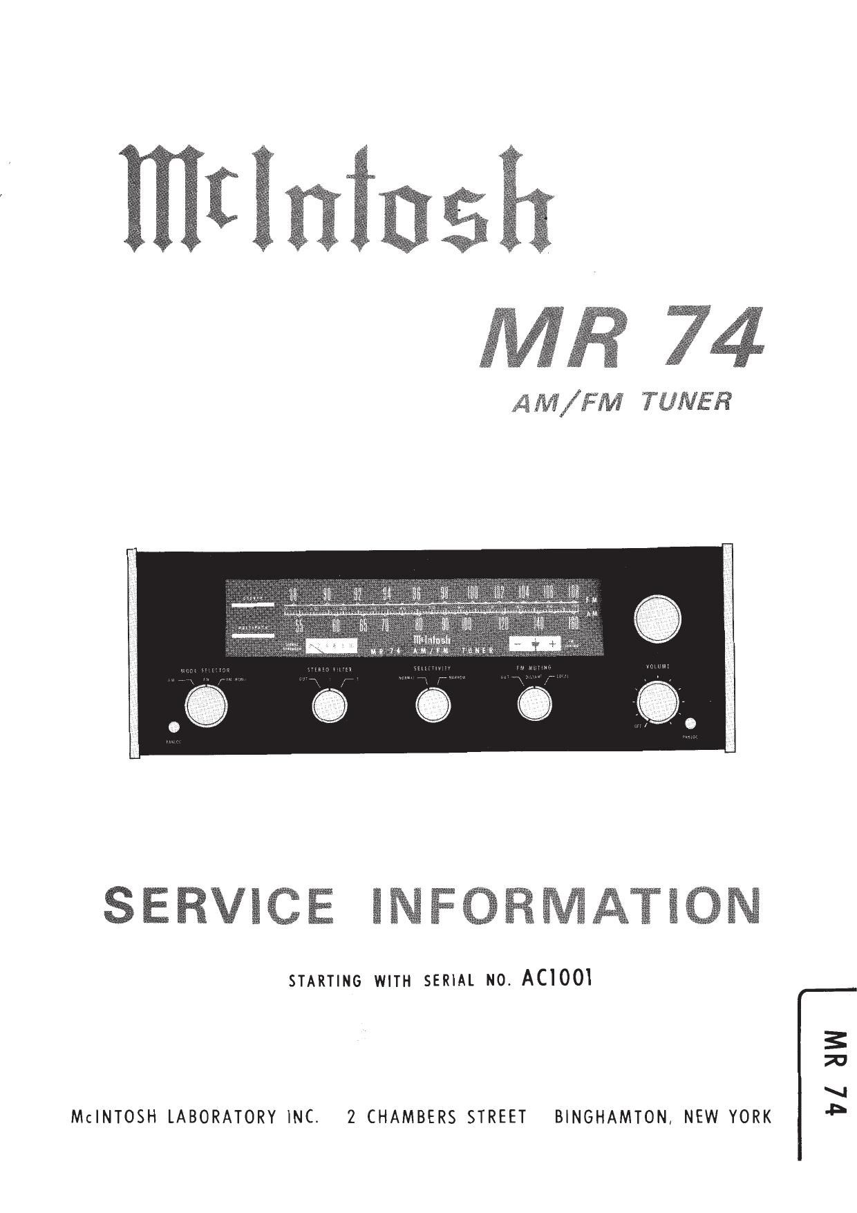 McIntosh MR 74 Service Manual