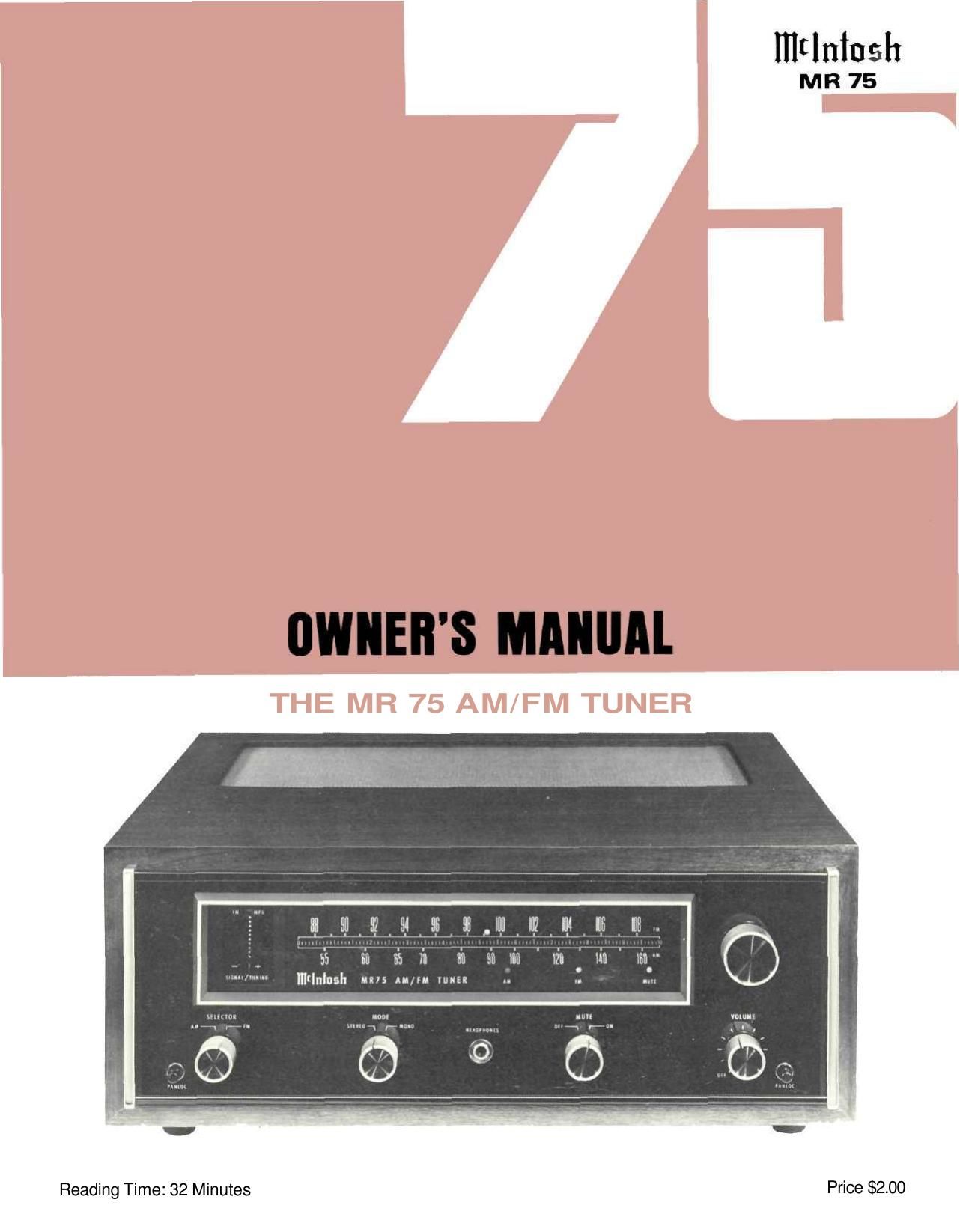 McIntosh MR 75 Owners Manual