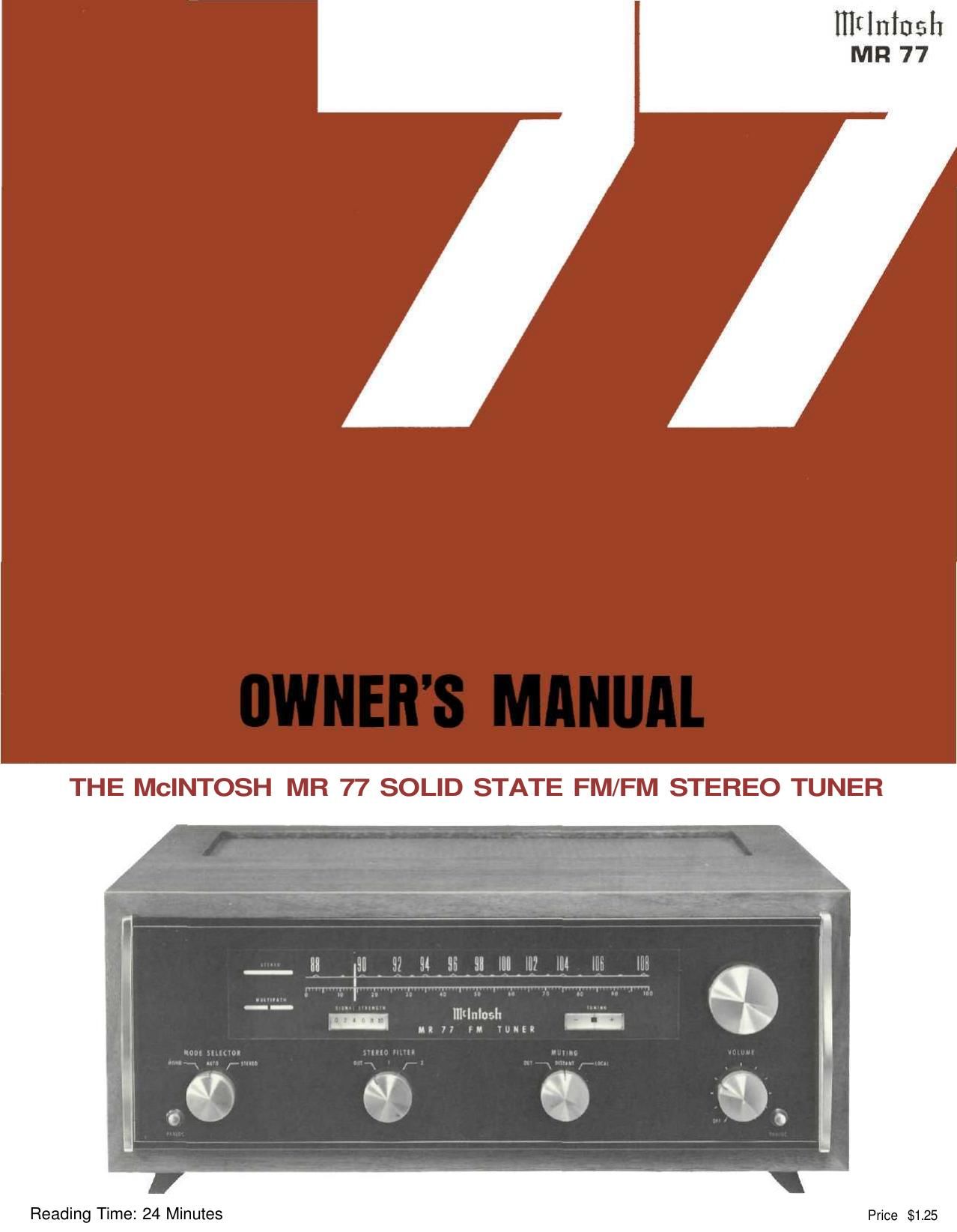 McIntosh MR 77 Owners Manual