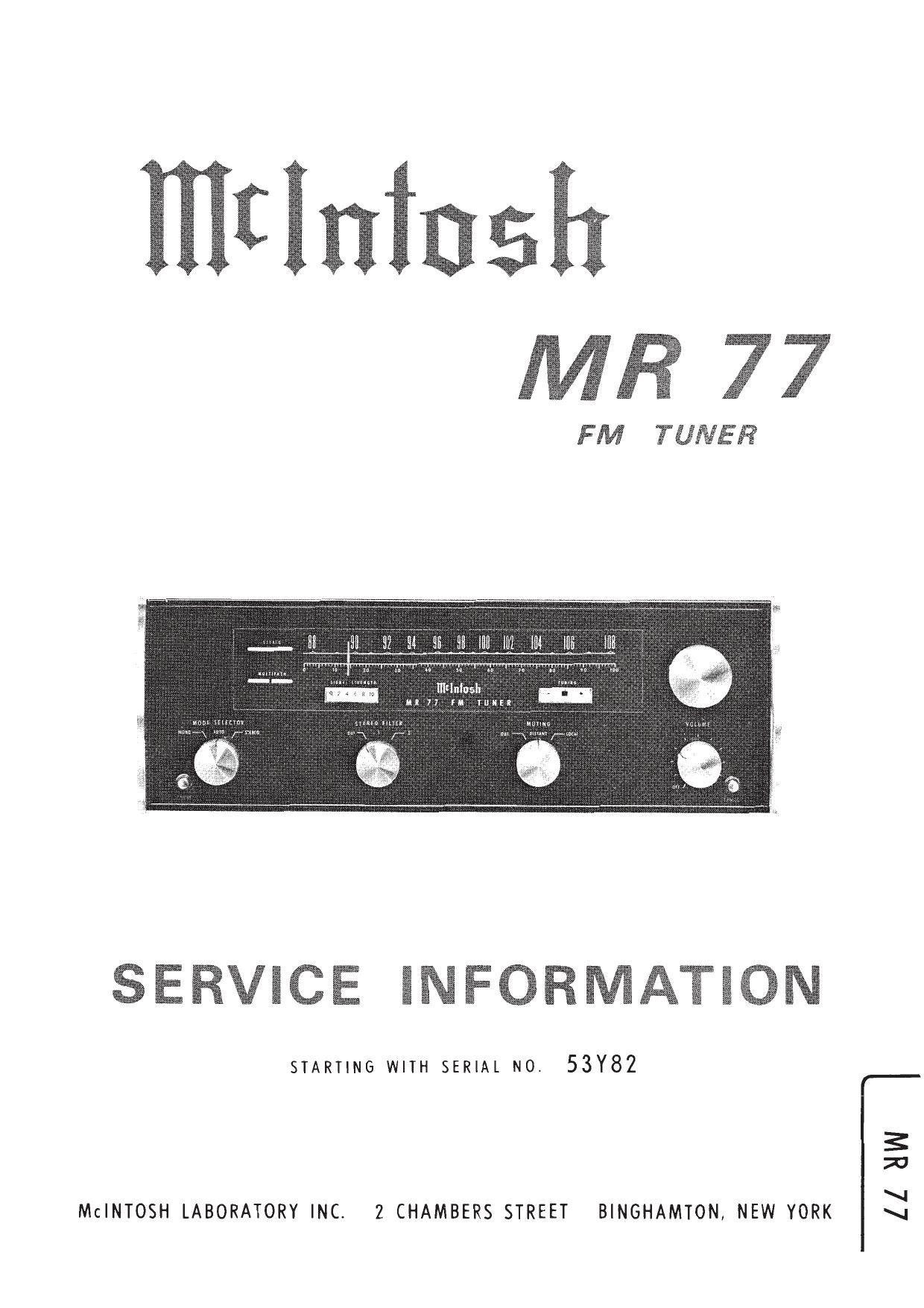 McIntosh MR 77 Service Manual