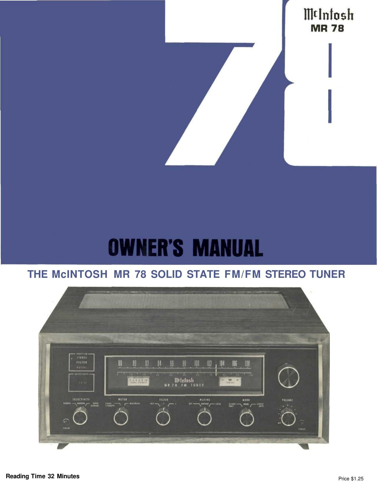McIntosh MR 78 Owners Manual
