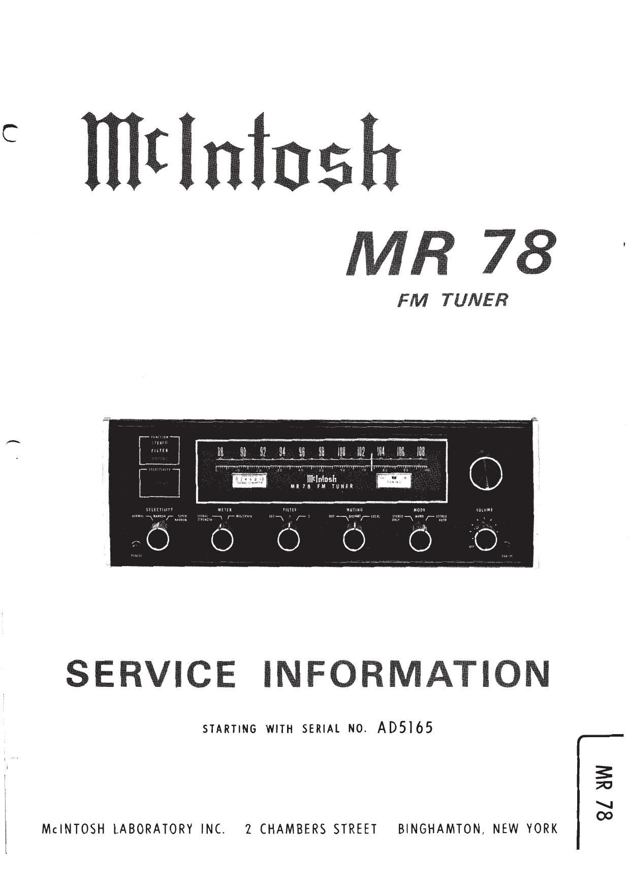 McIntosh MR 78 Service Manual