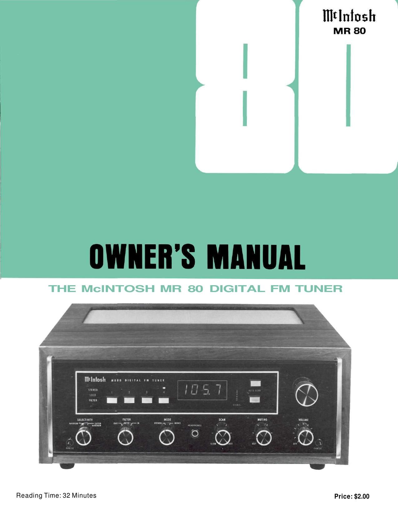 McIntosh MR 80 Owners Manual