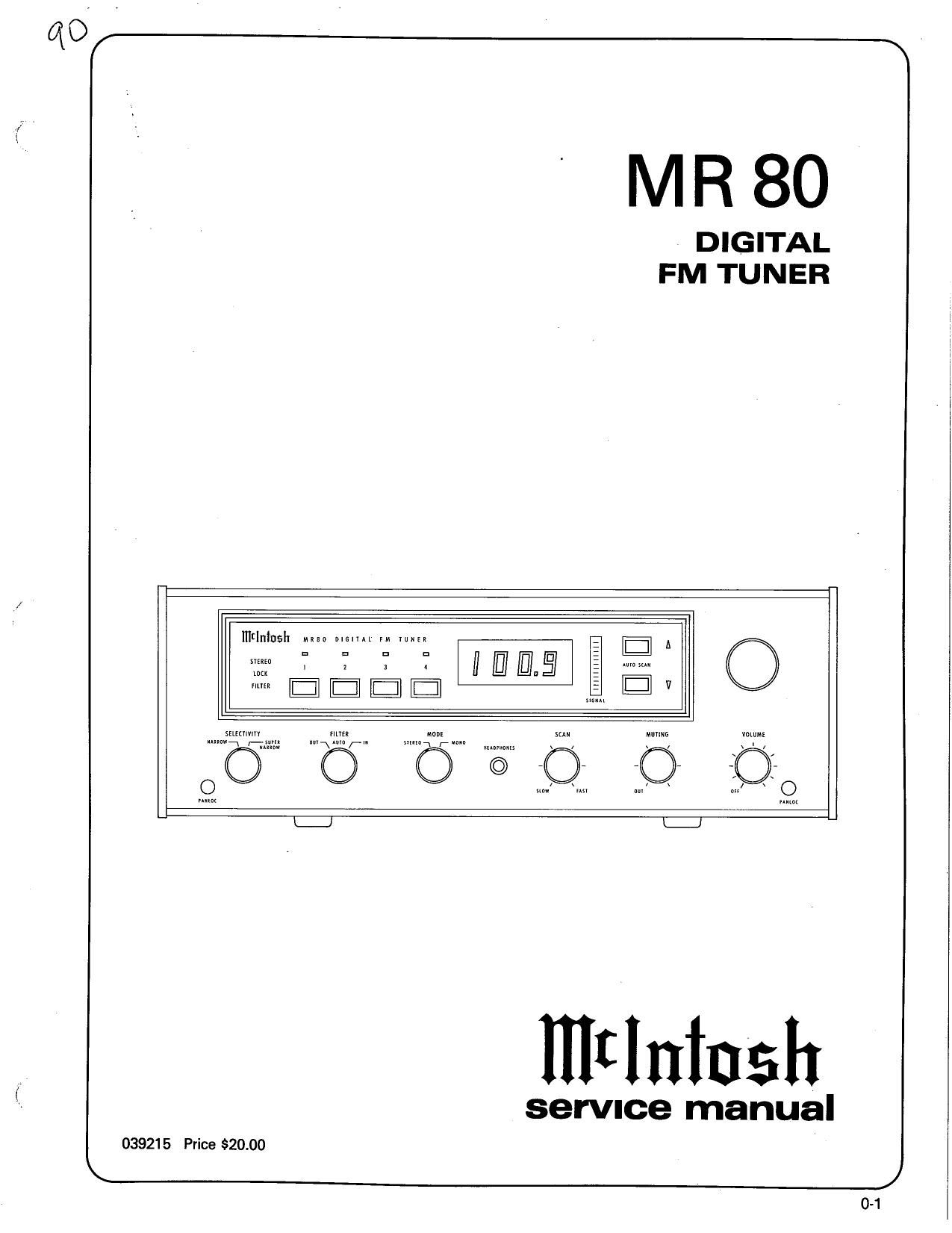 McIntosh MR 80 Service Manual
