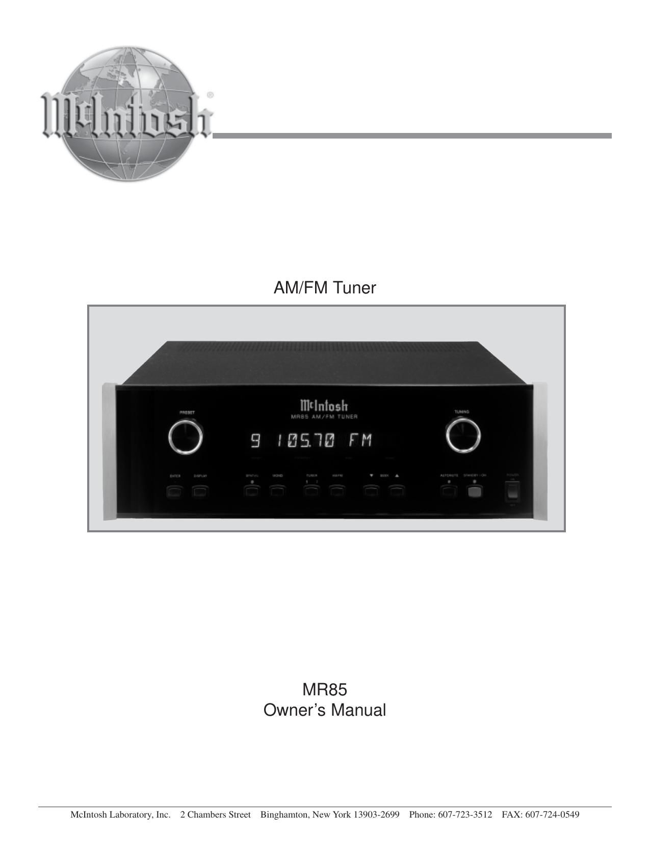 McIntosh MR 85 Owners Manual