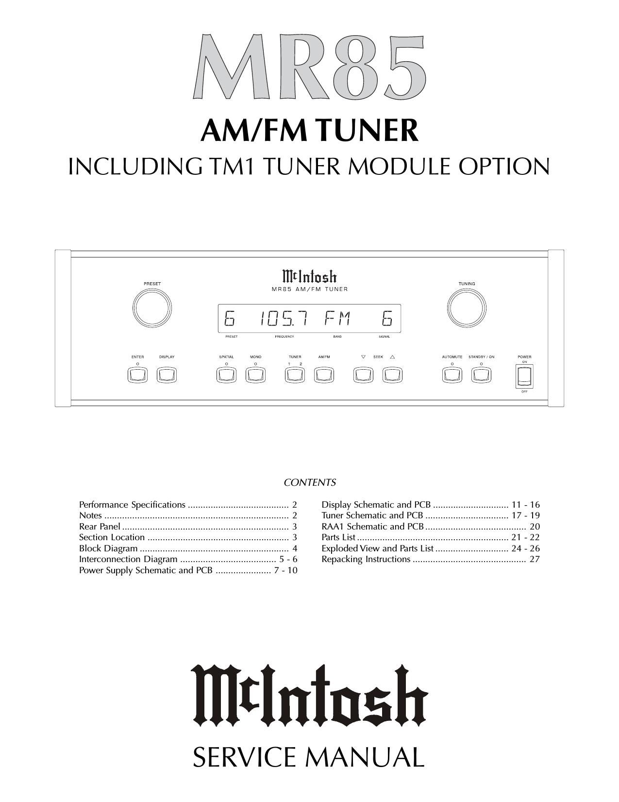 McIntosh MR 85 Service Manual