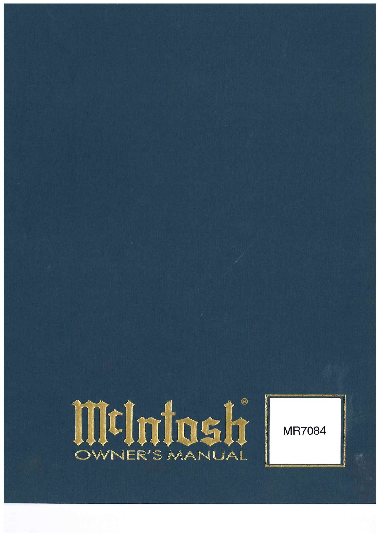 Mcintosh MR 7084 Owners Manual