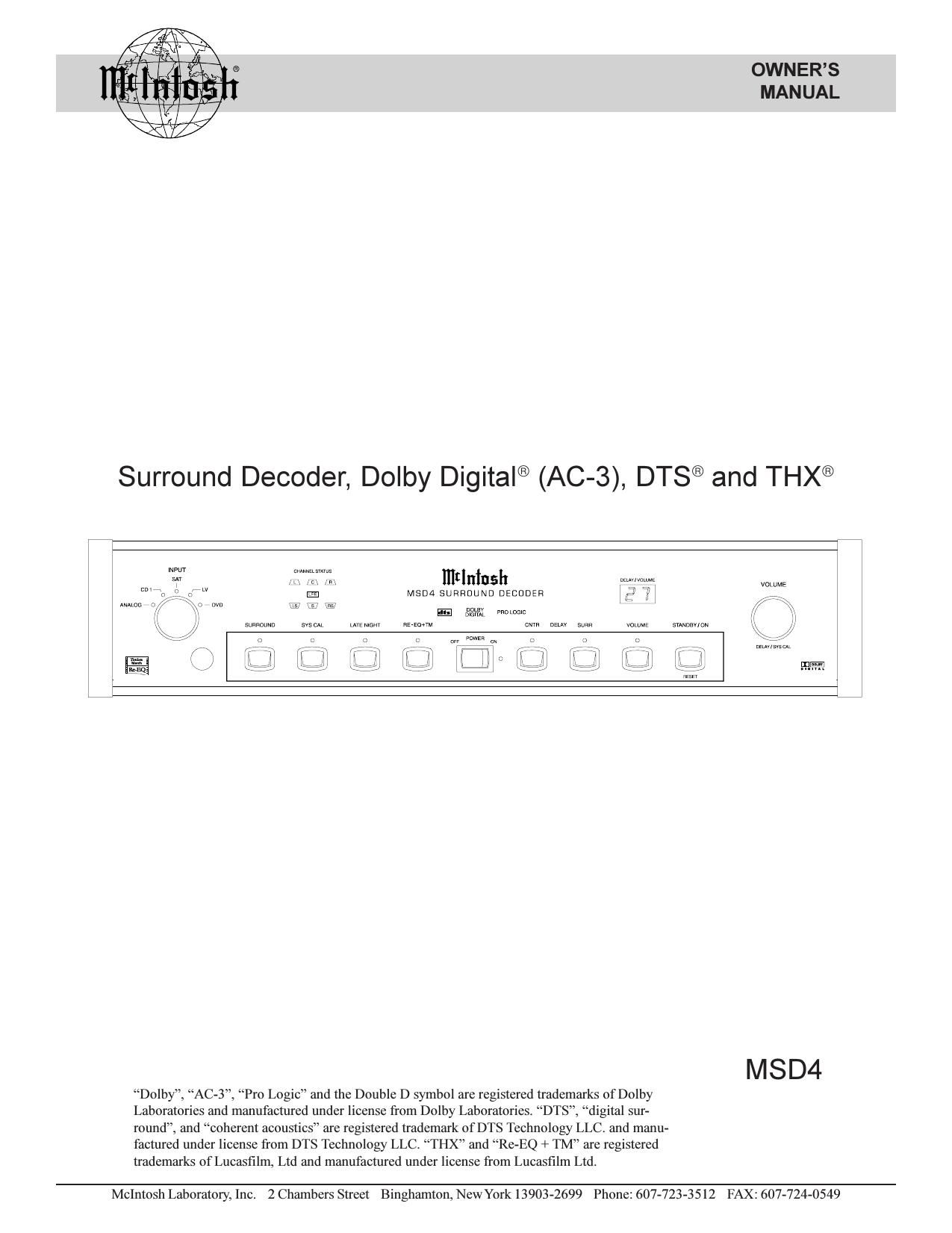 McIntosh MSD 4 Owners Manual