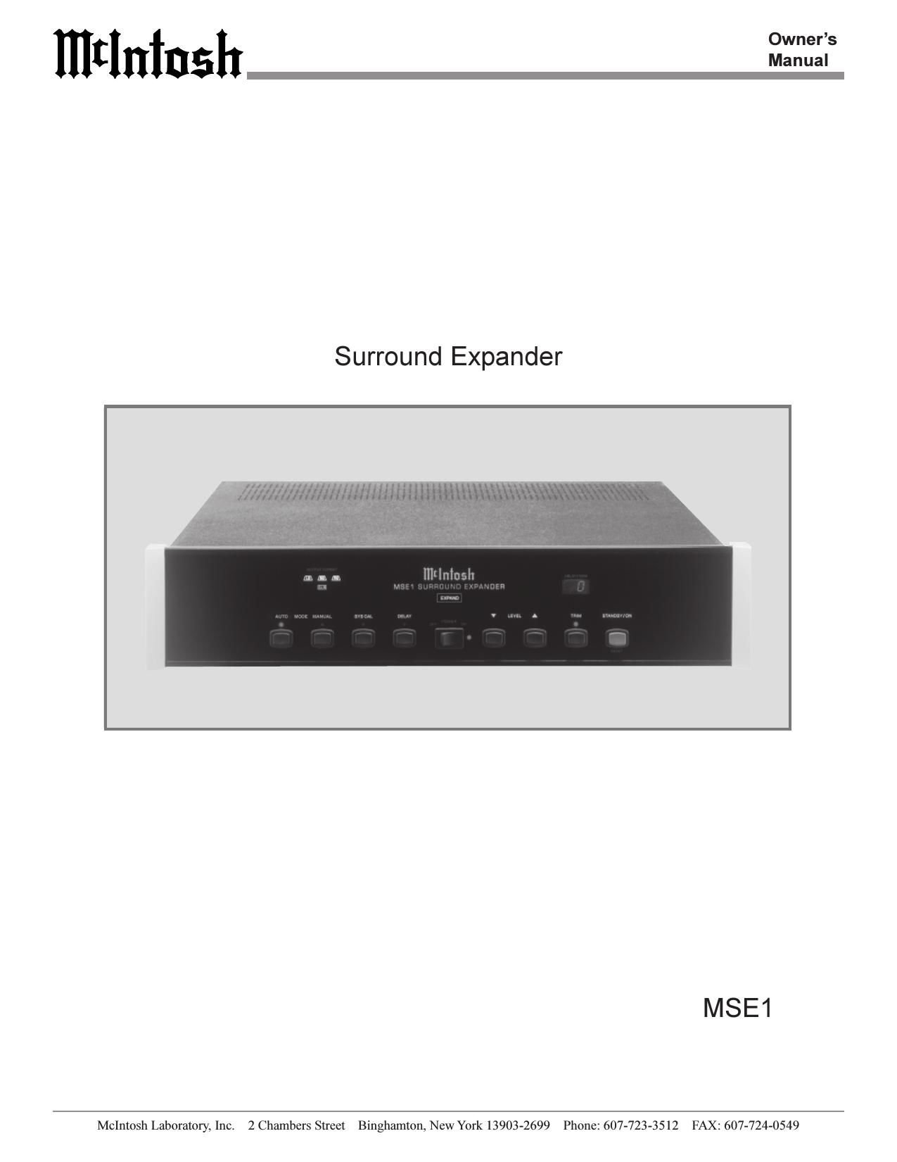 McIntosh MSE 1 Owners Manual