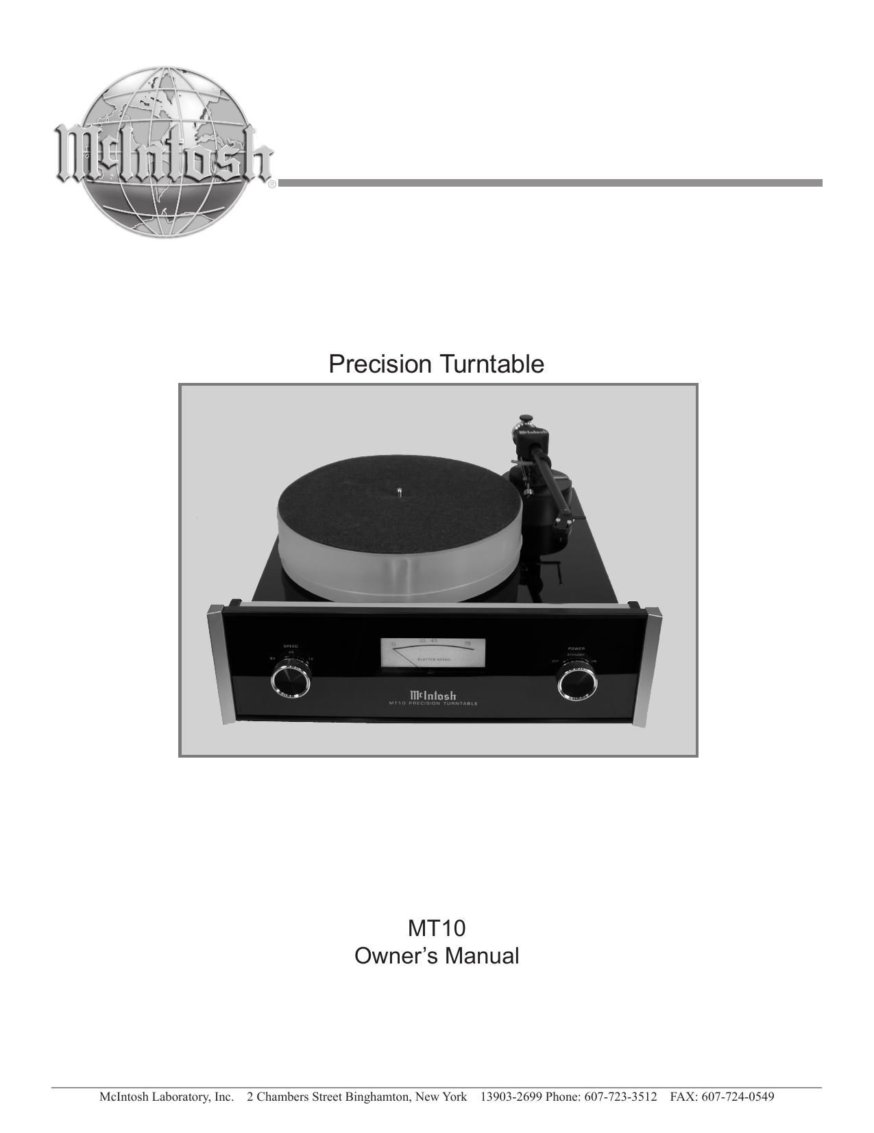 McIntosh MT 10 Owners Manual