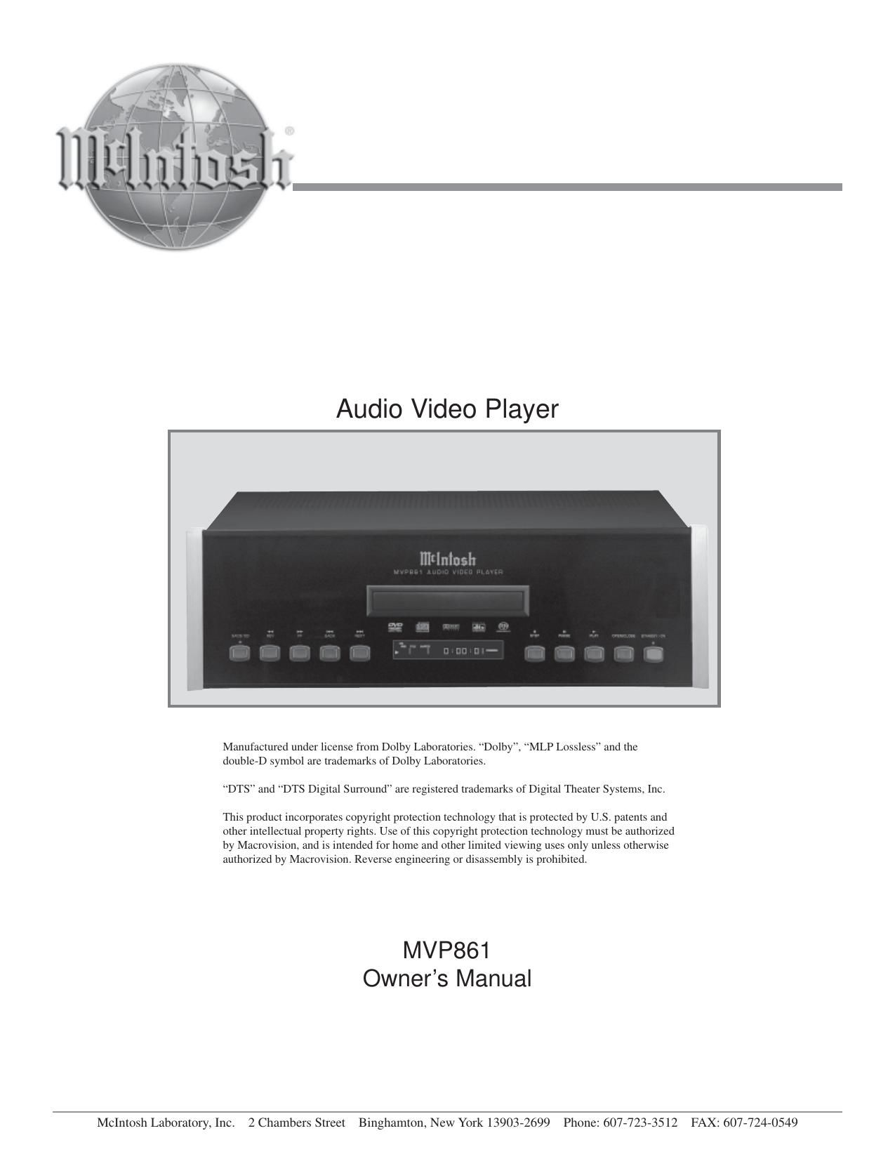 McIntosh MVP 861 Owners Manual