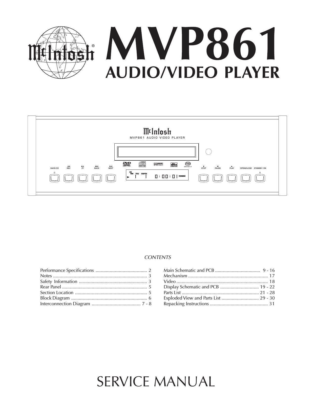 McIntosh MVP 861 Service Manual