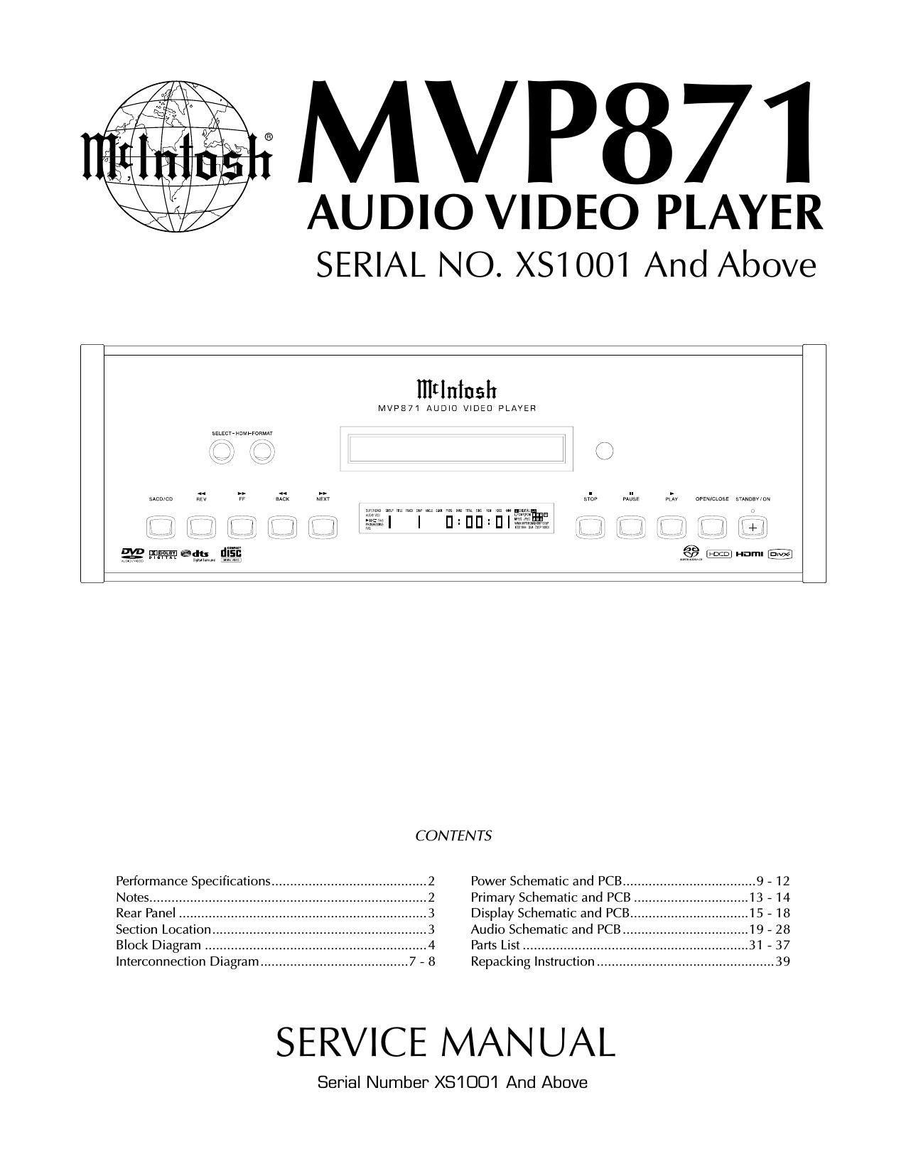 McIntosh MVP 871 Service Manual