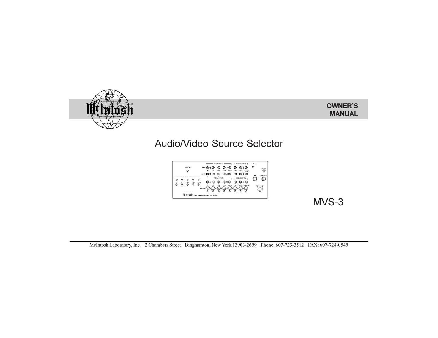 McIntosh MVS 3 Owners Manual