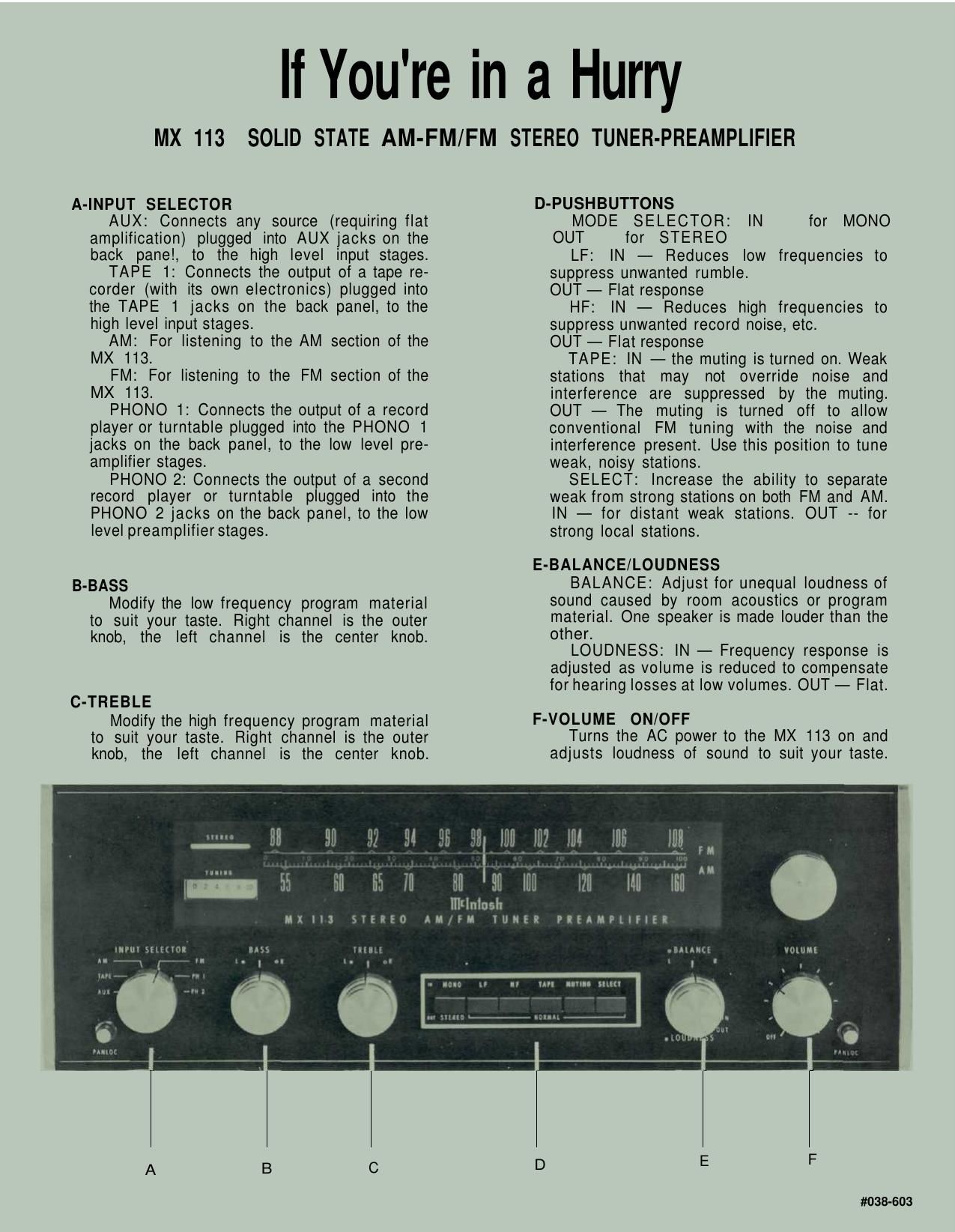 McIntosh MX 113 Instruction Manual