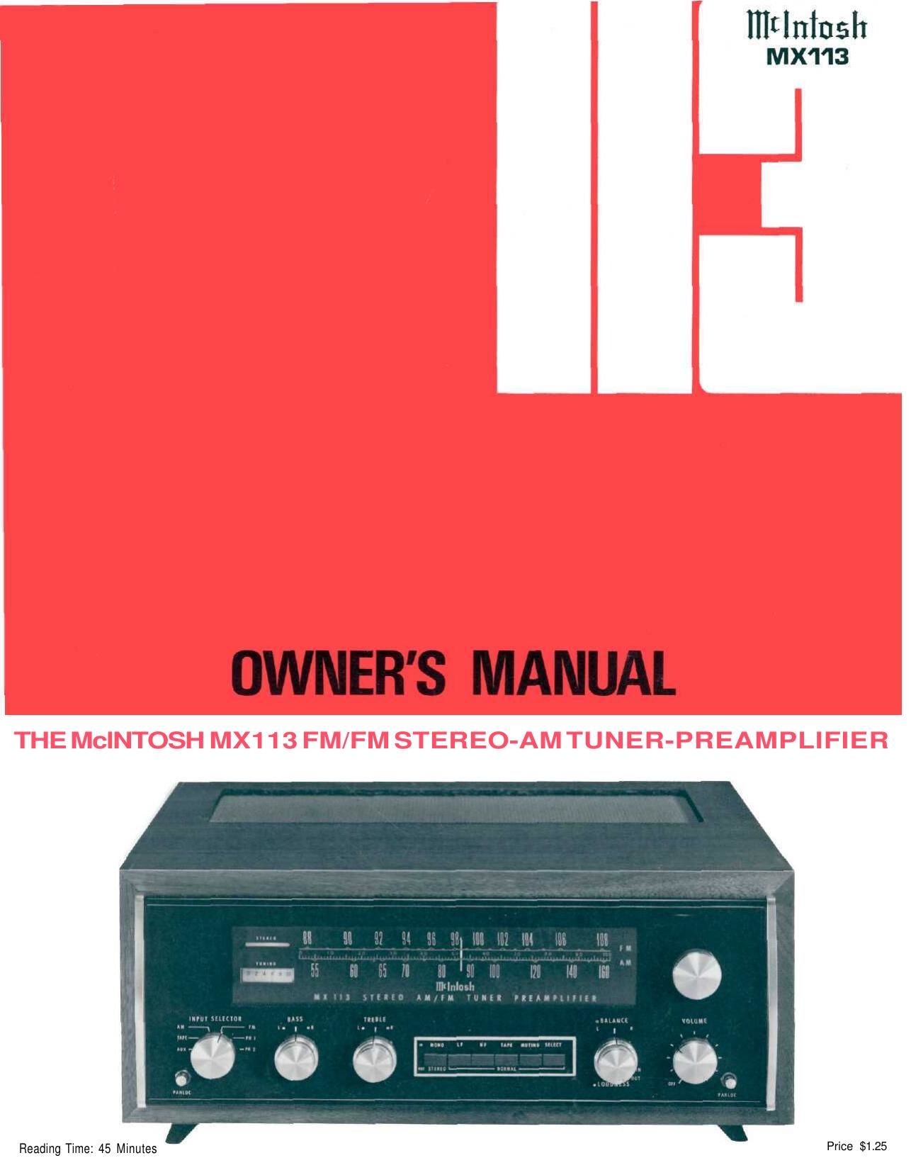 McIntosh MX 113 Owner Manual
