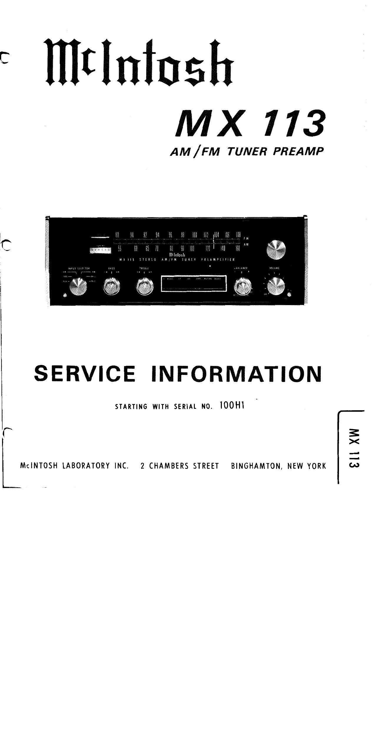 McIntosh MX 113 Service Manual