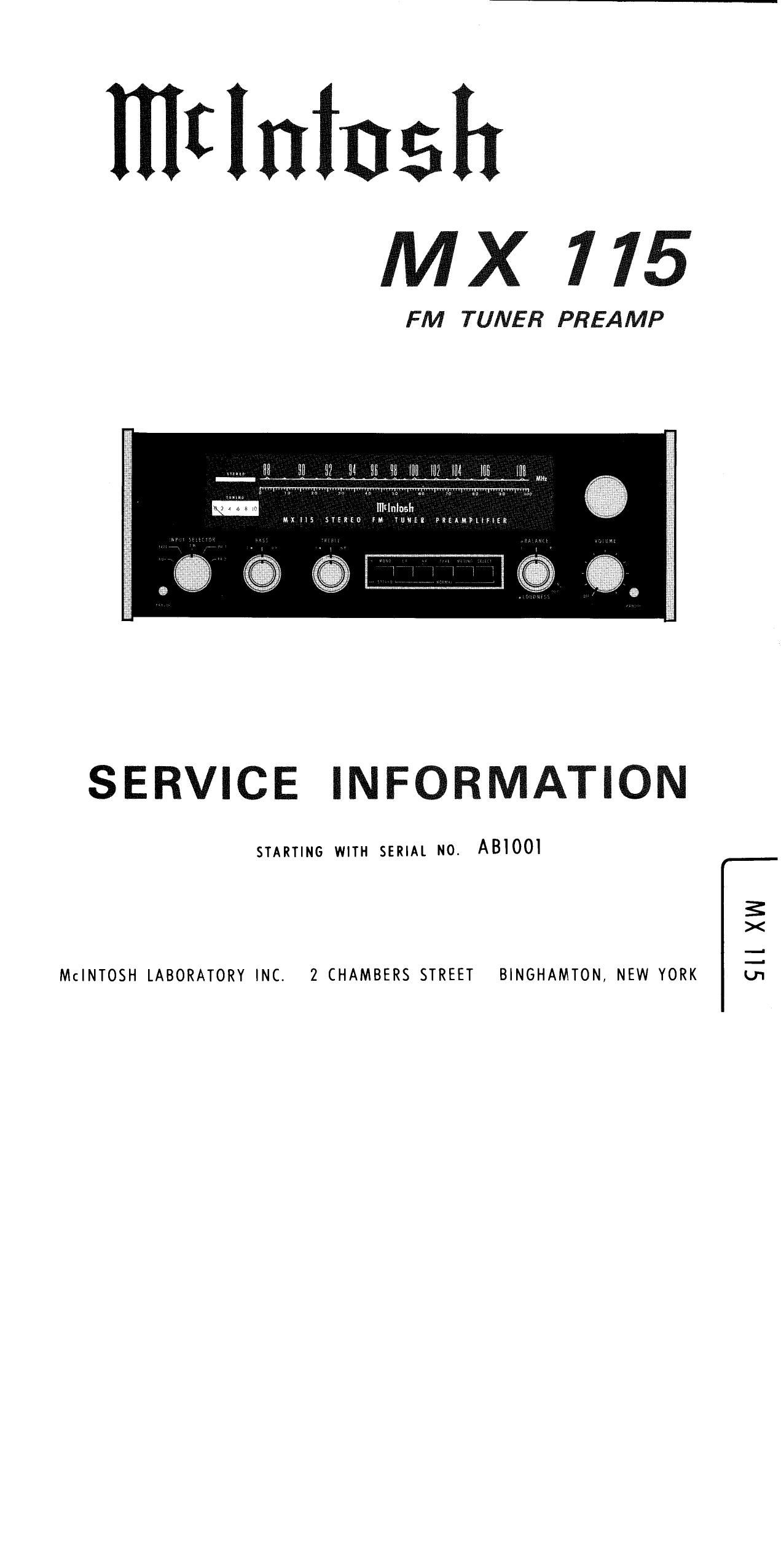 McIntosh MX 115 Service Manual