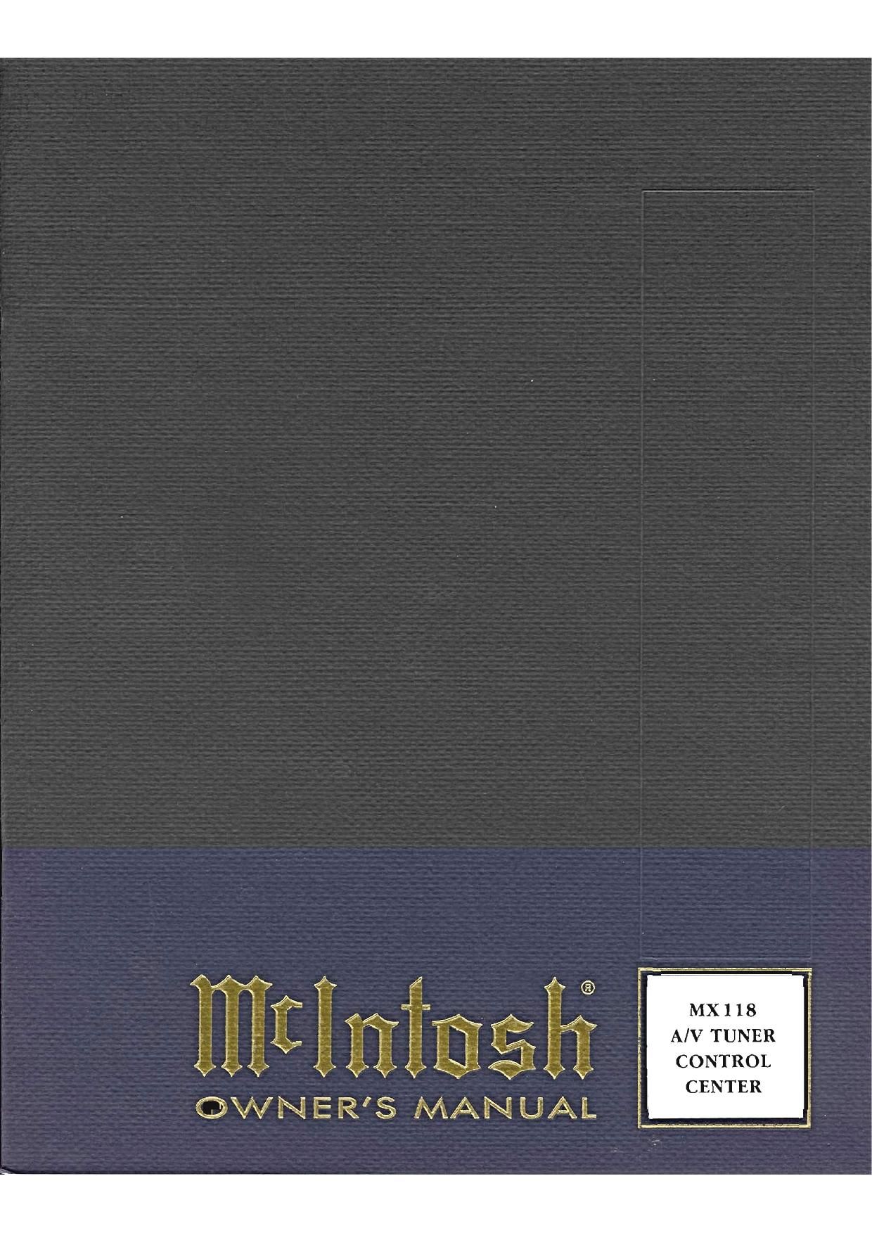 McIntosh MX 118 Owners Manual