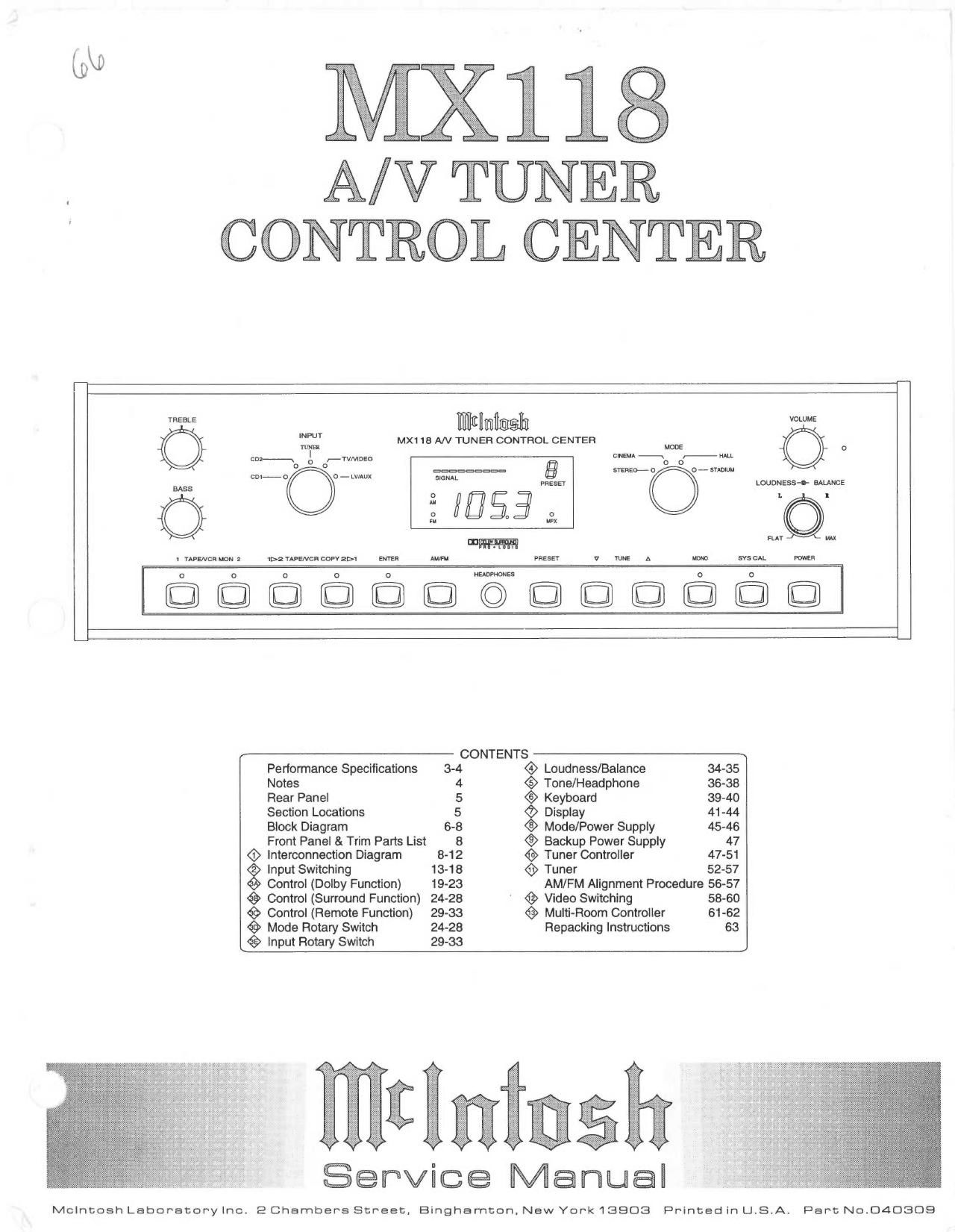 McIntosh MX 118 Service Manual