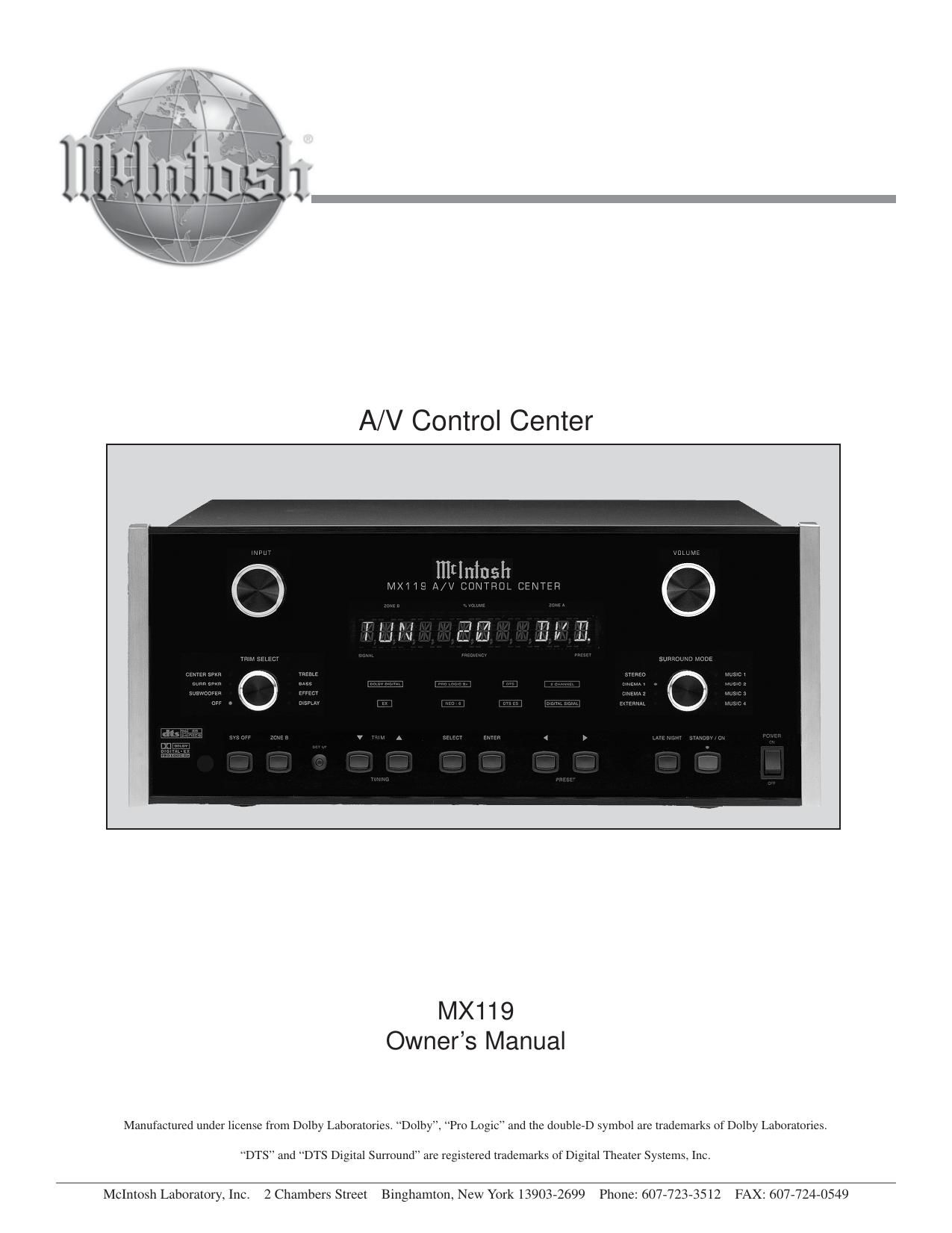 McIntosh MX 119 Owners Manual