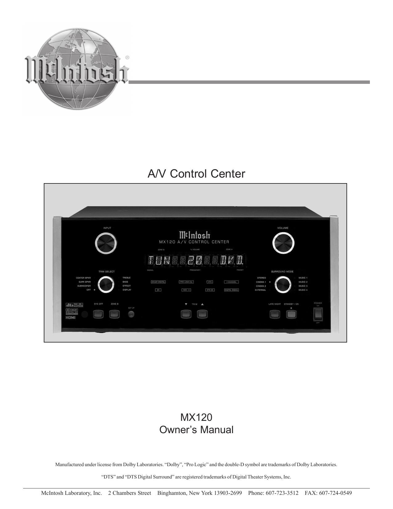 McIntosh MX 120 Owners Manual