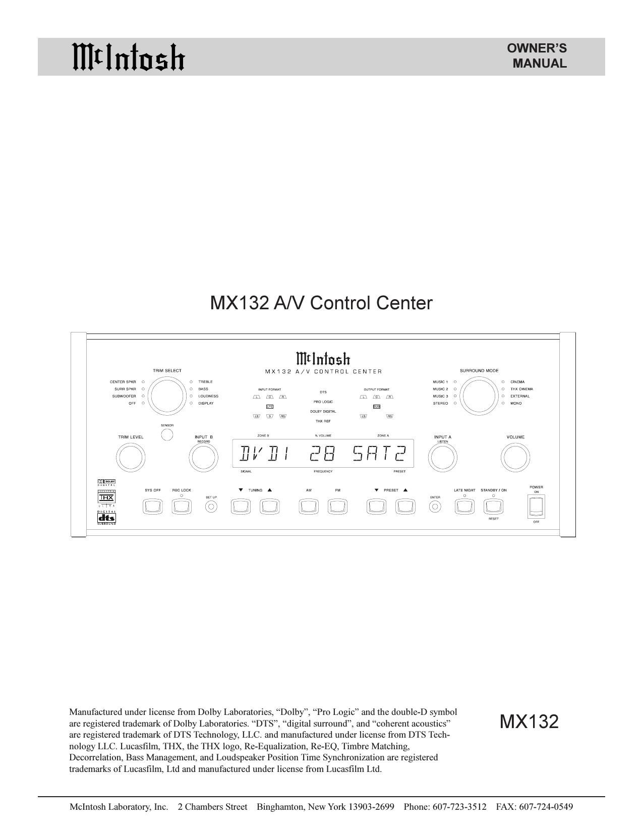 McIntosh MX 132 Owners Manual