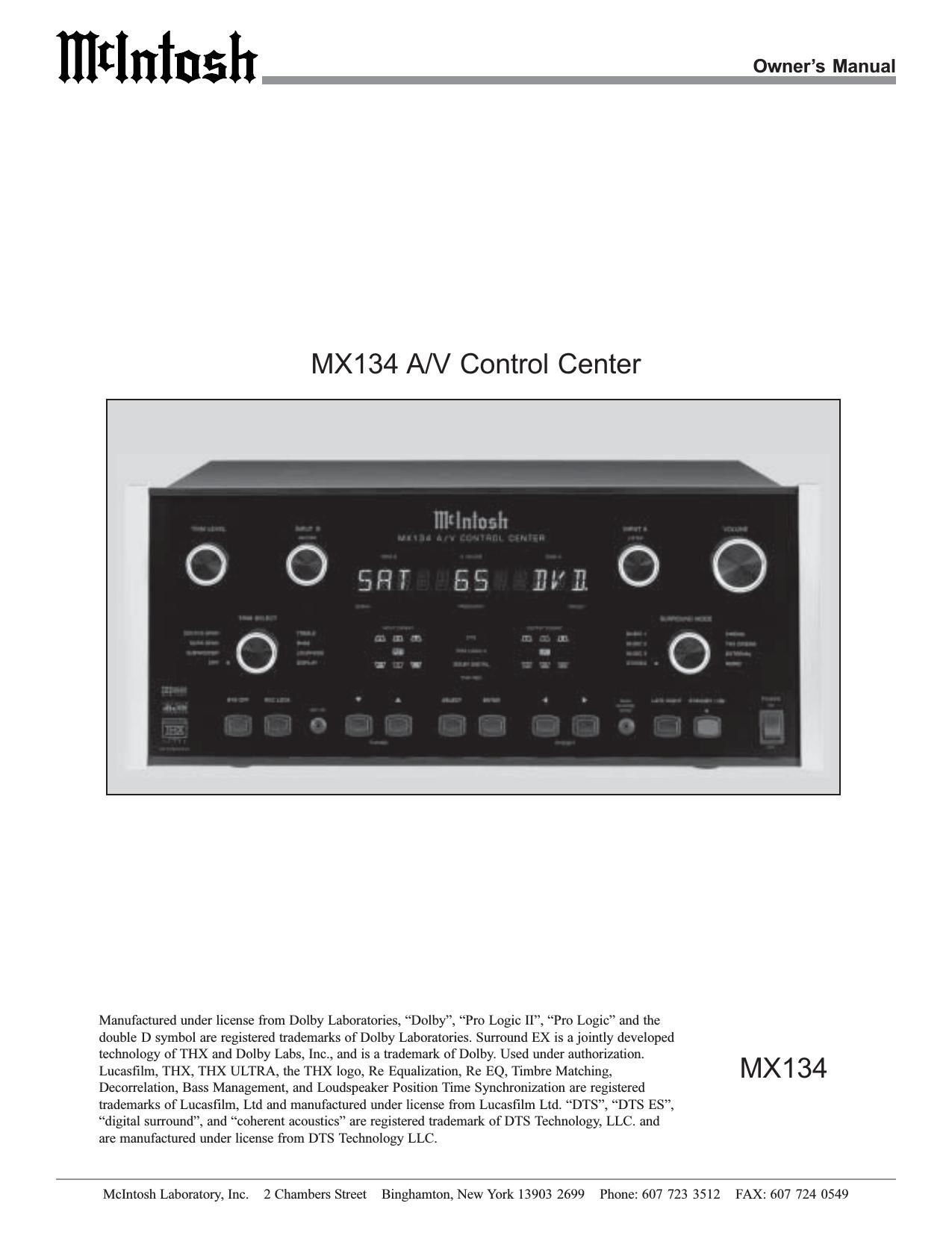 McIntosh MX 134 Owners Manual