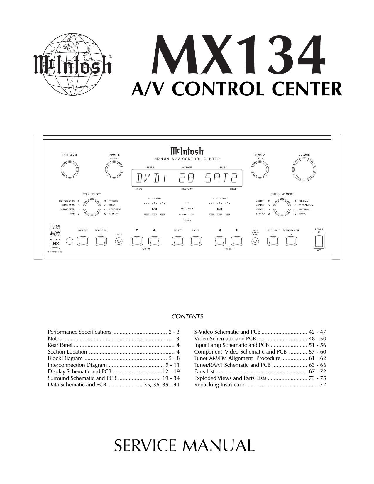 McIntosh MX 134 Service Manual