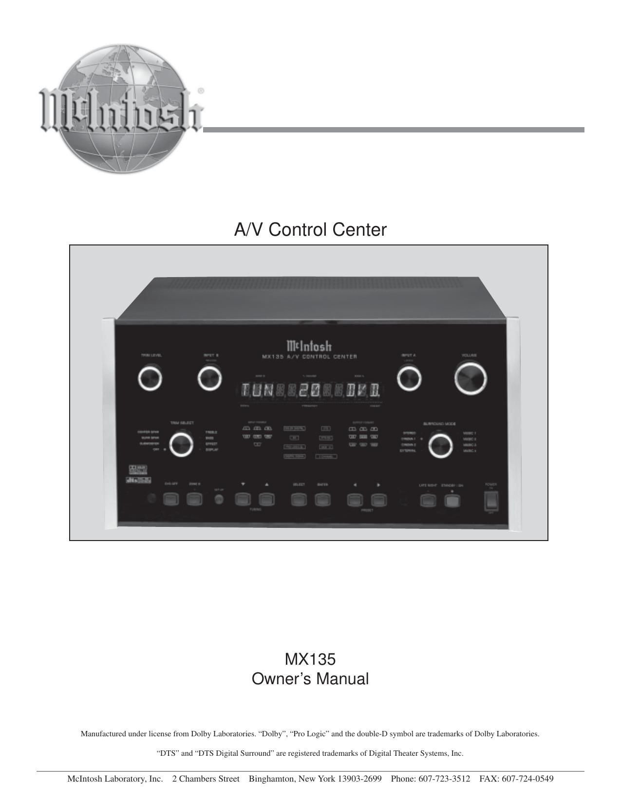 McIntosh MX 135 Owners Manual