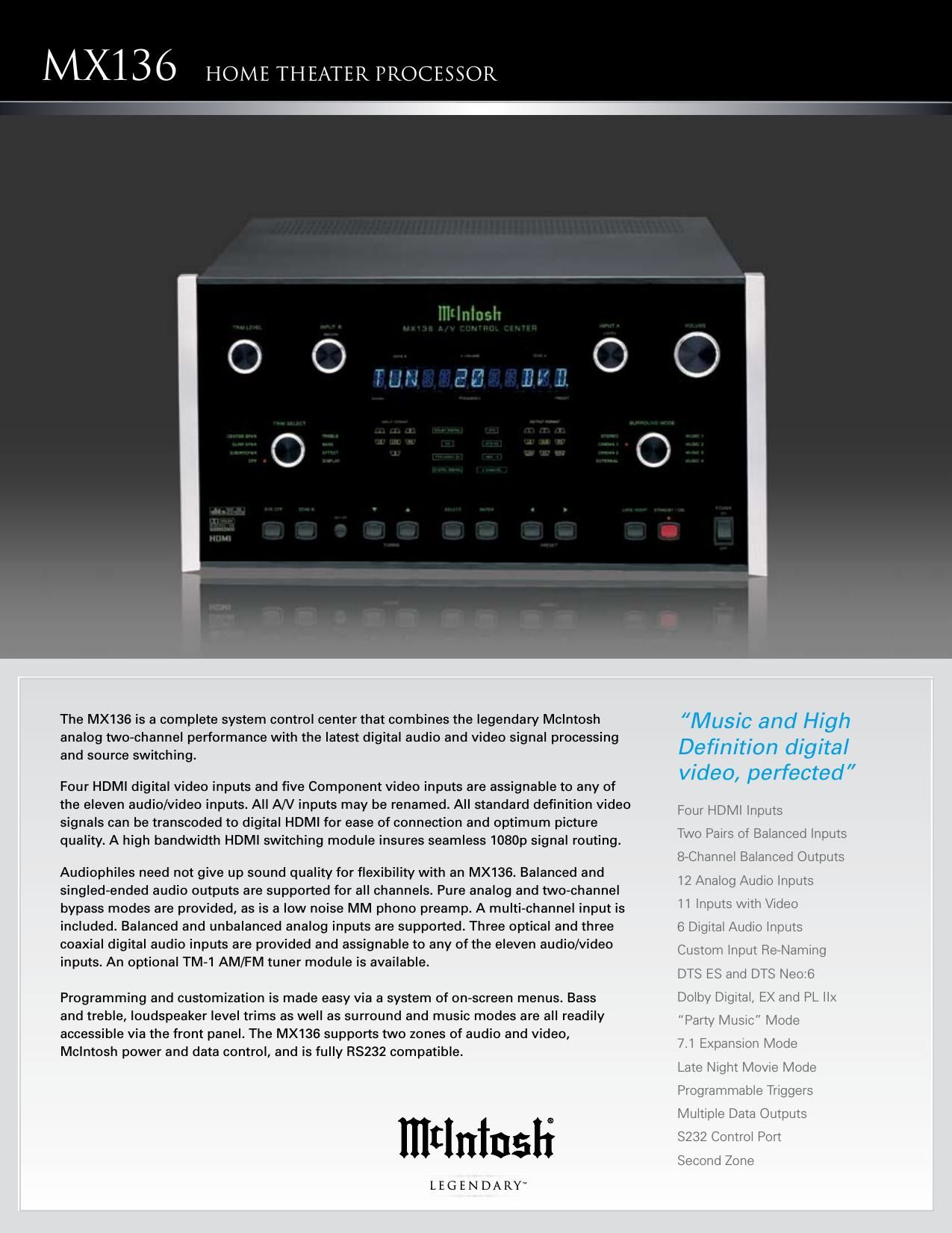 McIntosh MX 136 Brochure