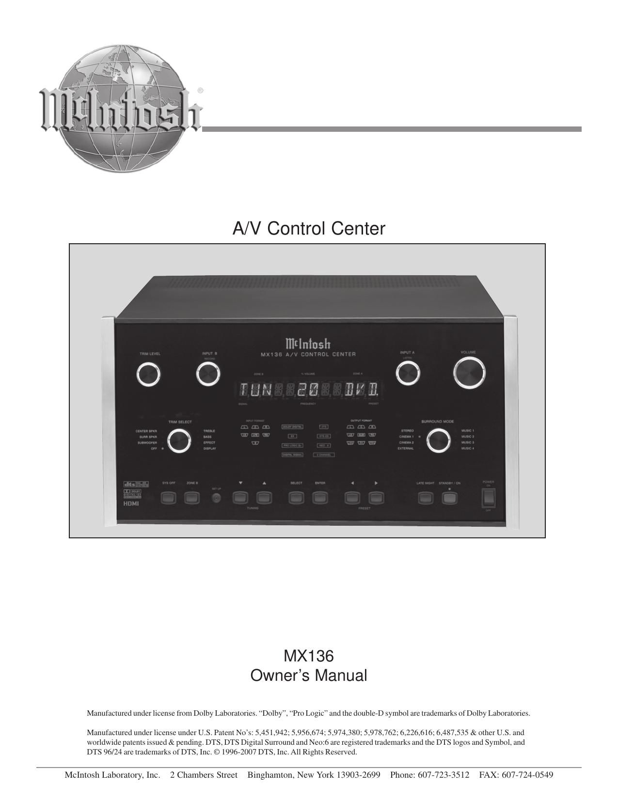 McIntosh MX 136 Owners Manual