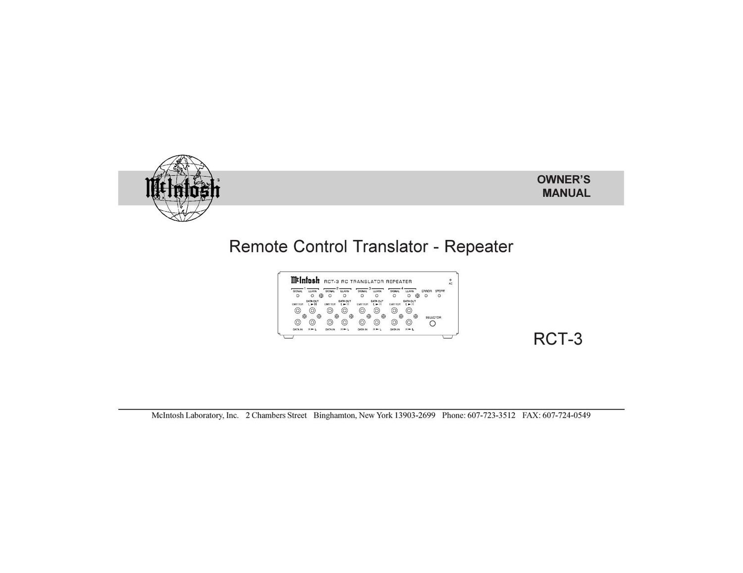McIntosh RCT 3 Owners Manual