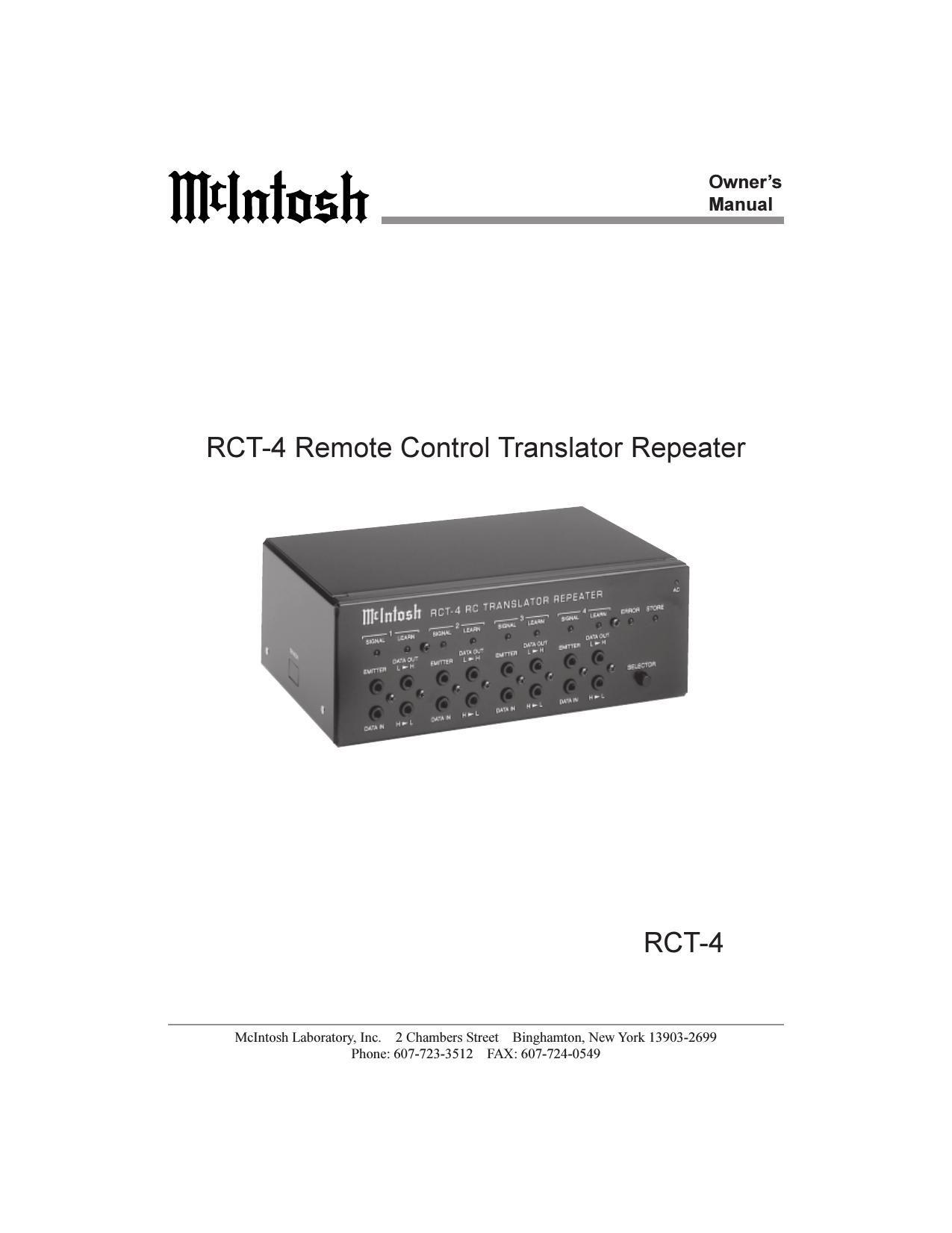 McIntosh RCT 4 Owners Manual