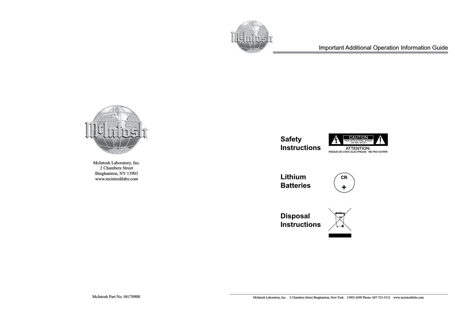 McIntosh Safety Instructions Manual