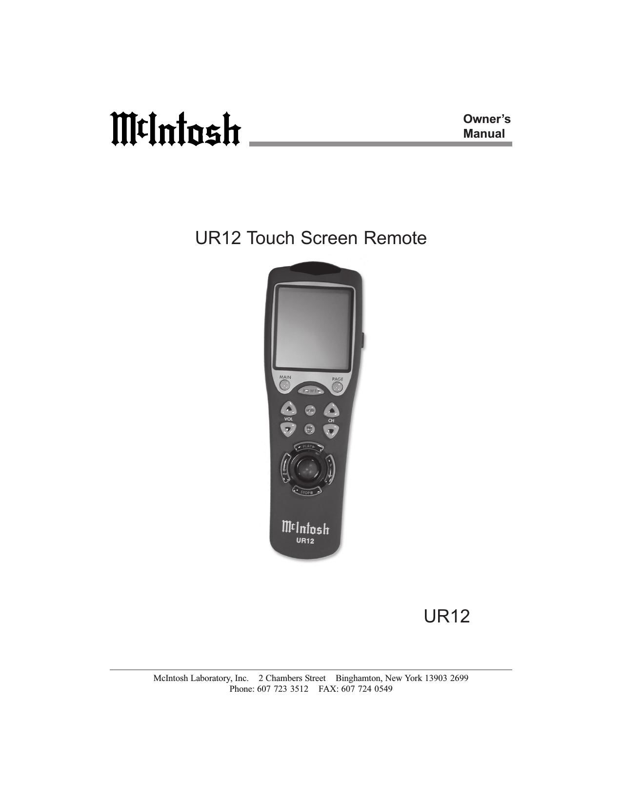 McIntosh UR 12 Owners Manual