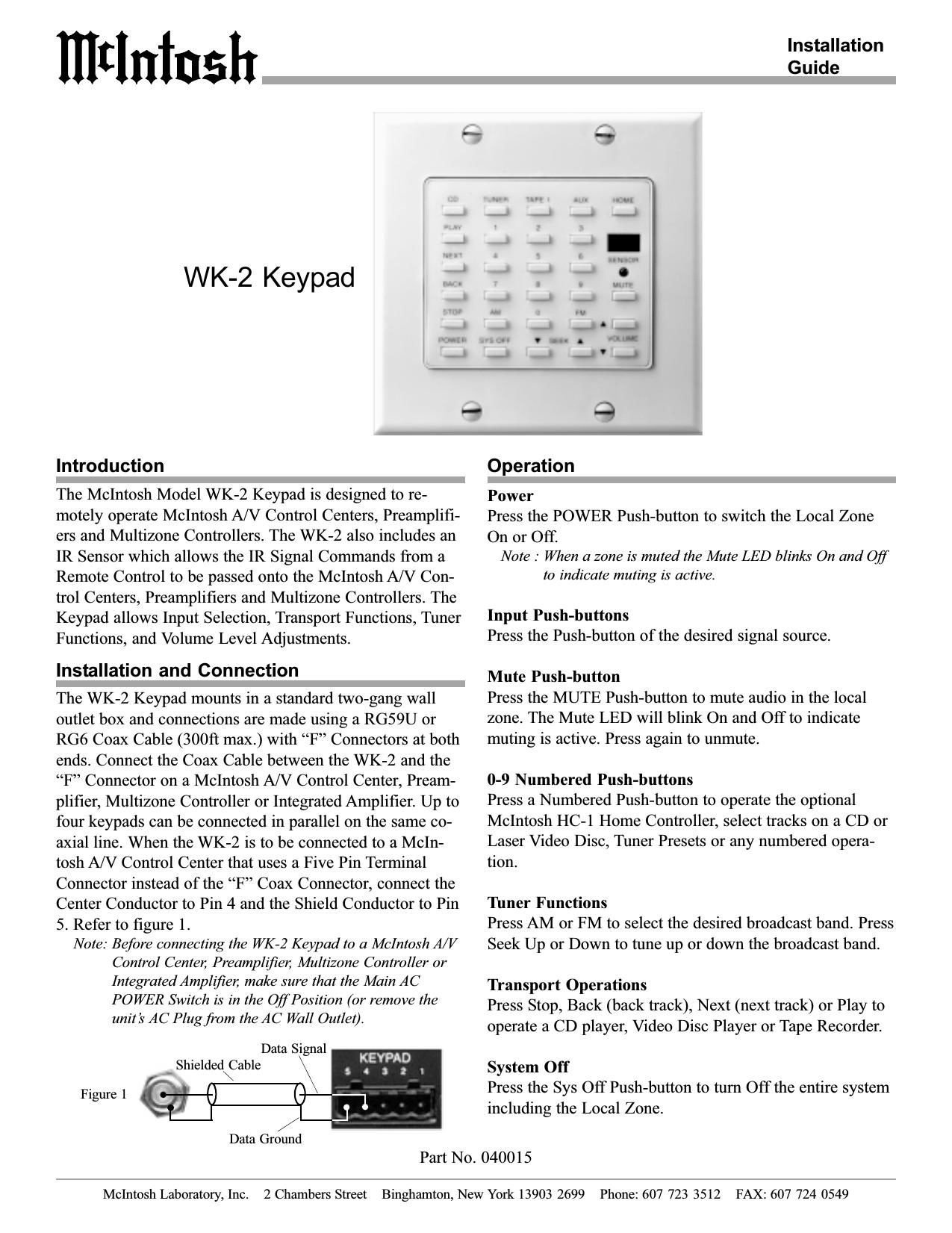 McIntosh WK 2 Owners Manual