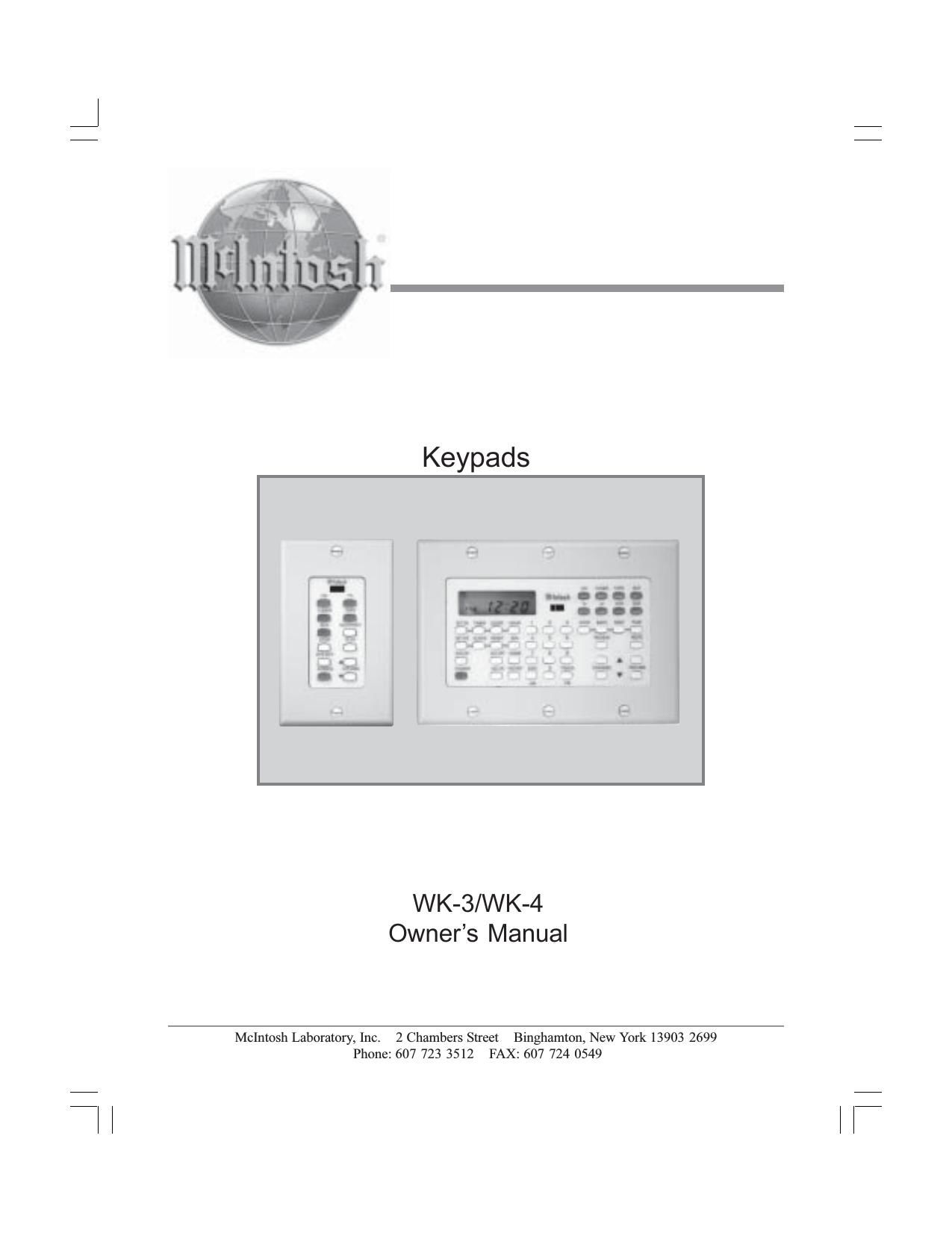 McIntosh WK 3 Owners Manual