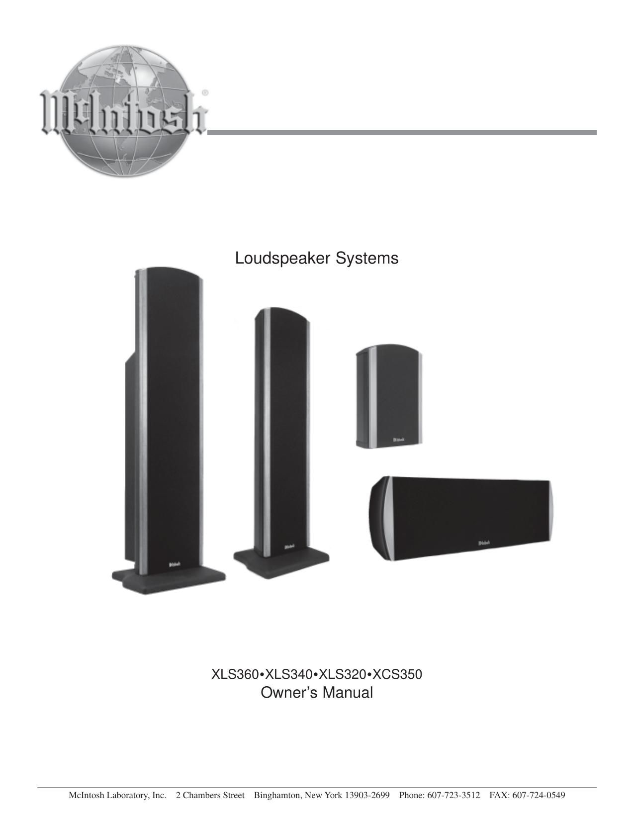 McIntosh XLS 320 XLS 340 XLS 360 XCS 350 Owners Manual